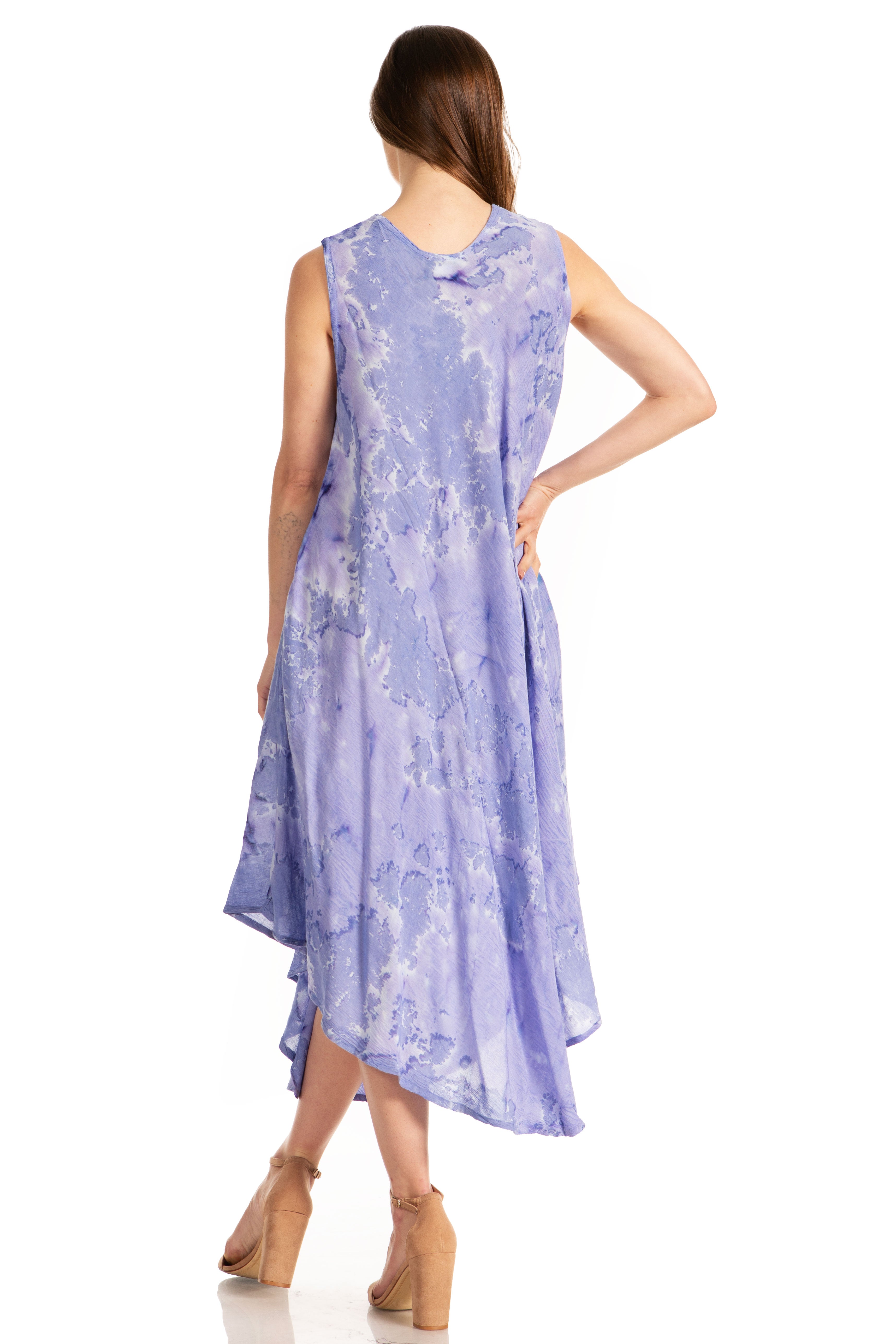 Sakkas - Laeila Tie Dye Washed Long Sleeveless Tank Top Caftan Dress / Cover Up