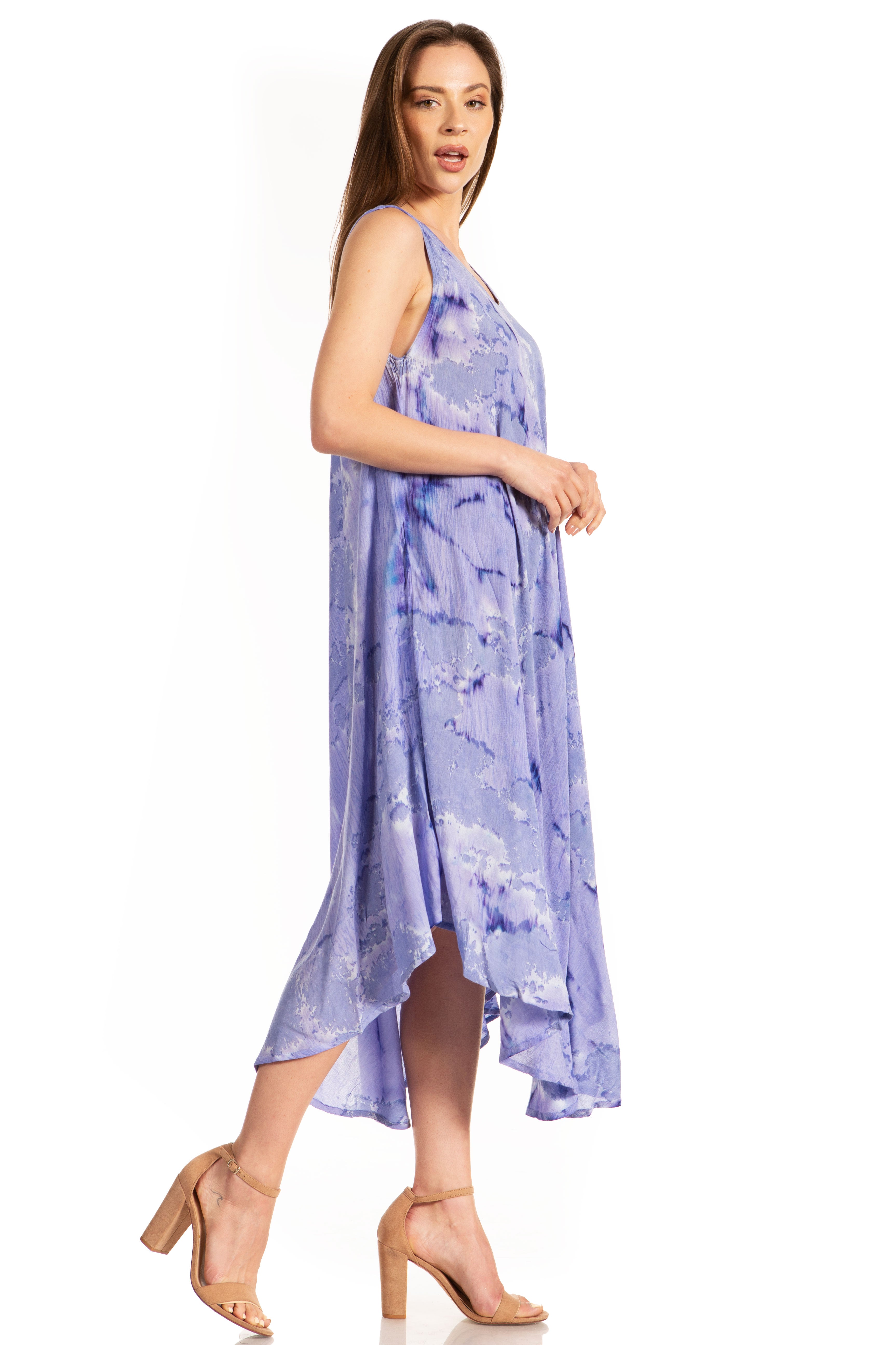 Sakkas - Laeila Tie Dye Washed Long Sleeveless Tank Top Caftan Dress / Cover Up