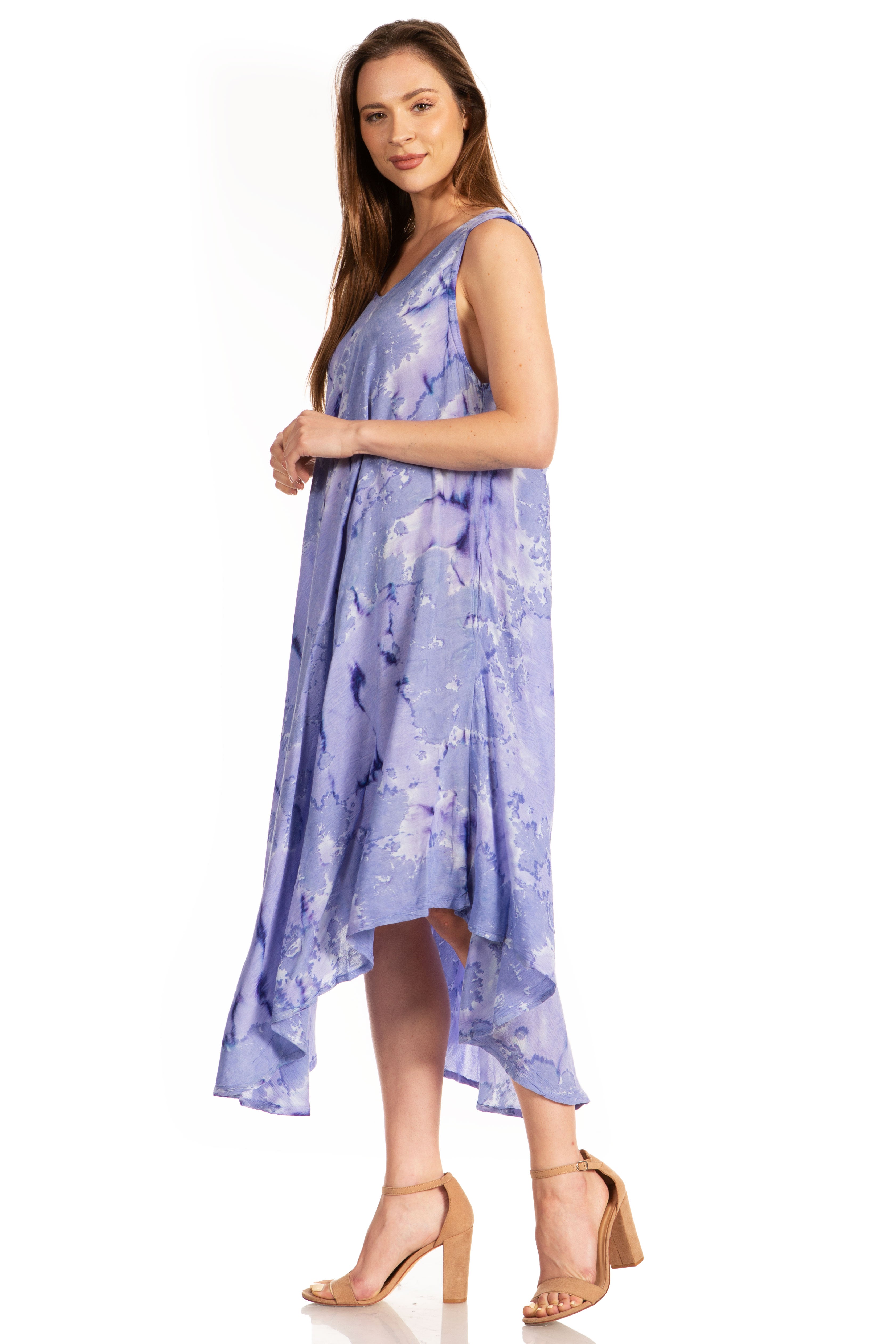 Sakkas - Laeila Tie Dye Washed Long Sleeveless Tank Top Caftan Dress / Cover Up