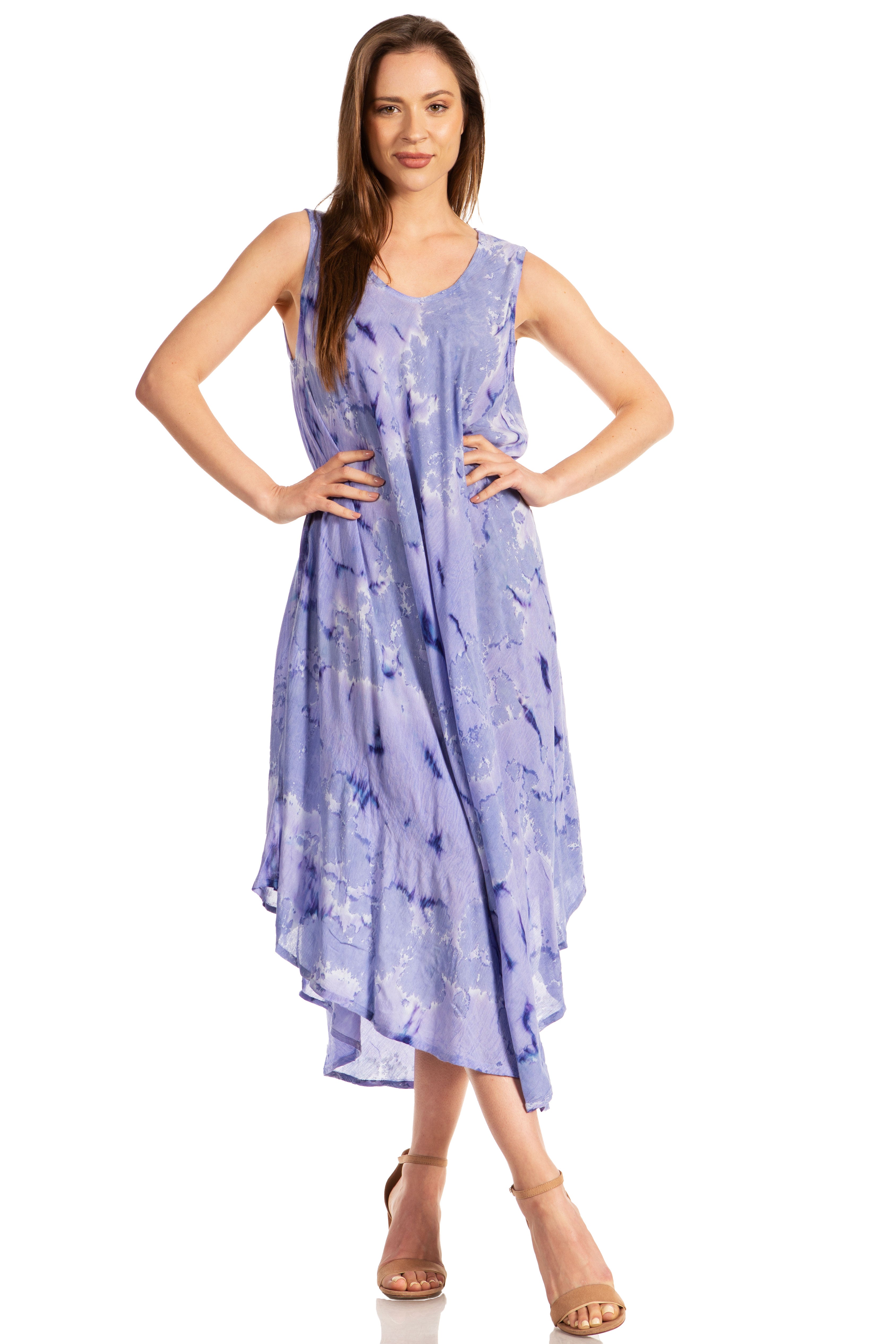 Sakkas - Laeila Tie Dye Washed Long Sleeveless Tank Top Caftan Dress / Cover Up
