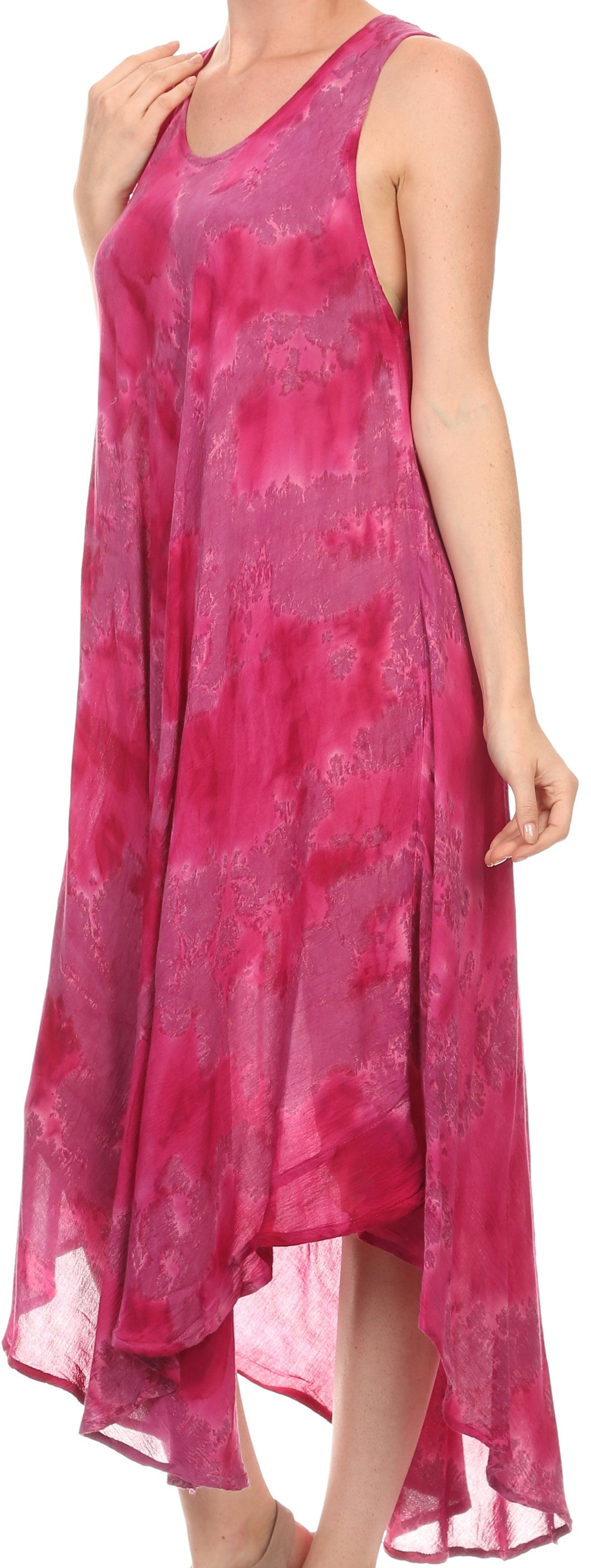 Sakkas - Laeila Tie Dye Washed Long Sleeveless Tank Top Caftan Dress / Cover Up