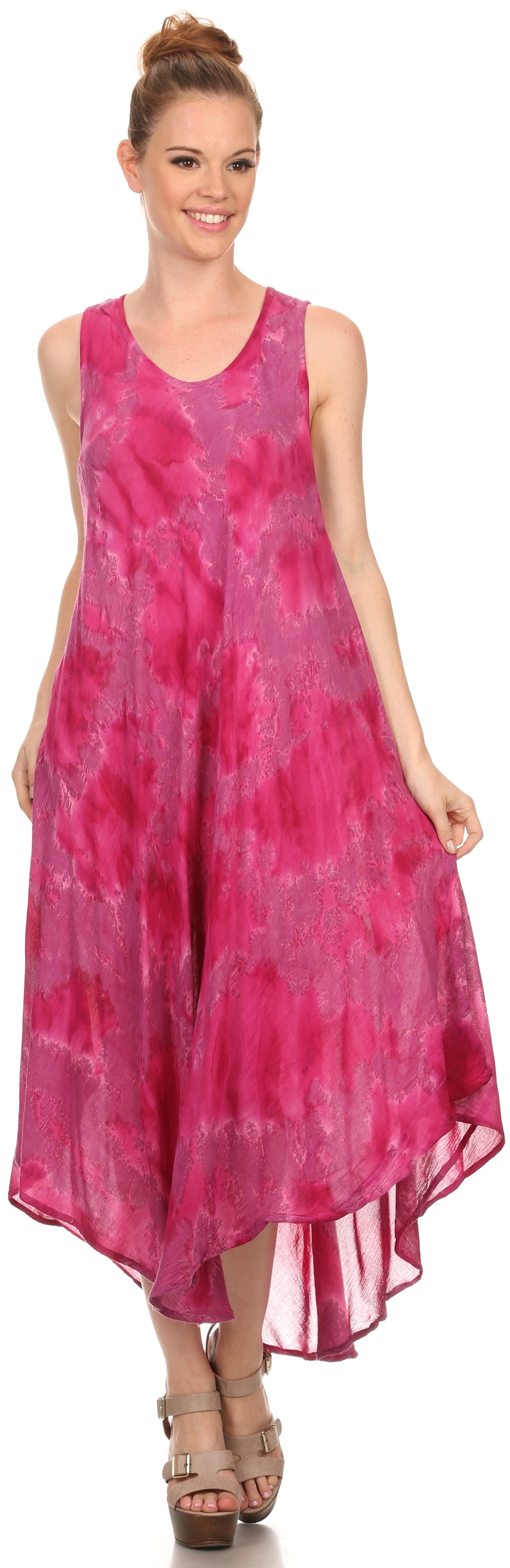 Sakkas - Laeila Tie Dye Washed Long Sleeveless Tank Top Caftan Dress / Cover Up