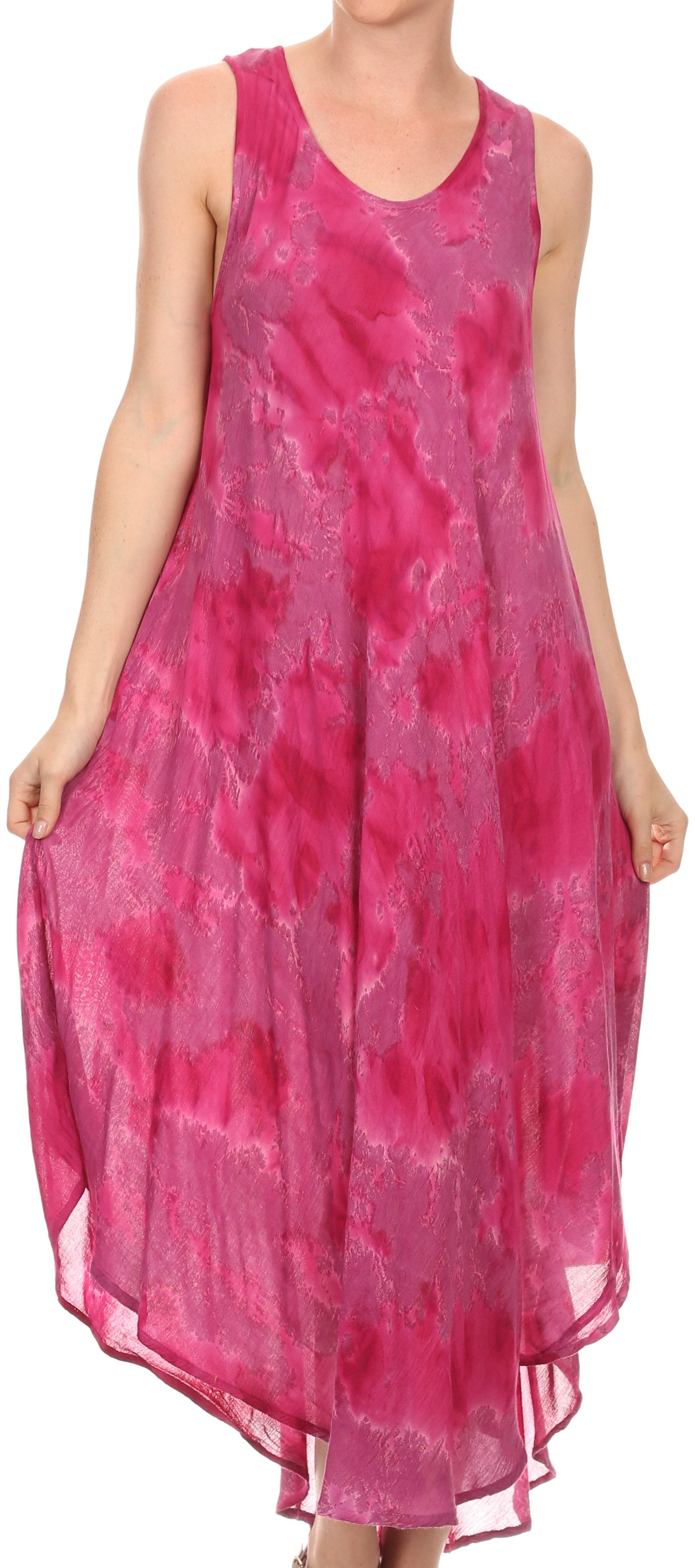 Sakkas - Laeila Tie Dye Washed Long Sleeveless Tank Top Caftan Dress / Cover Up