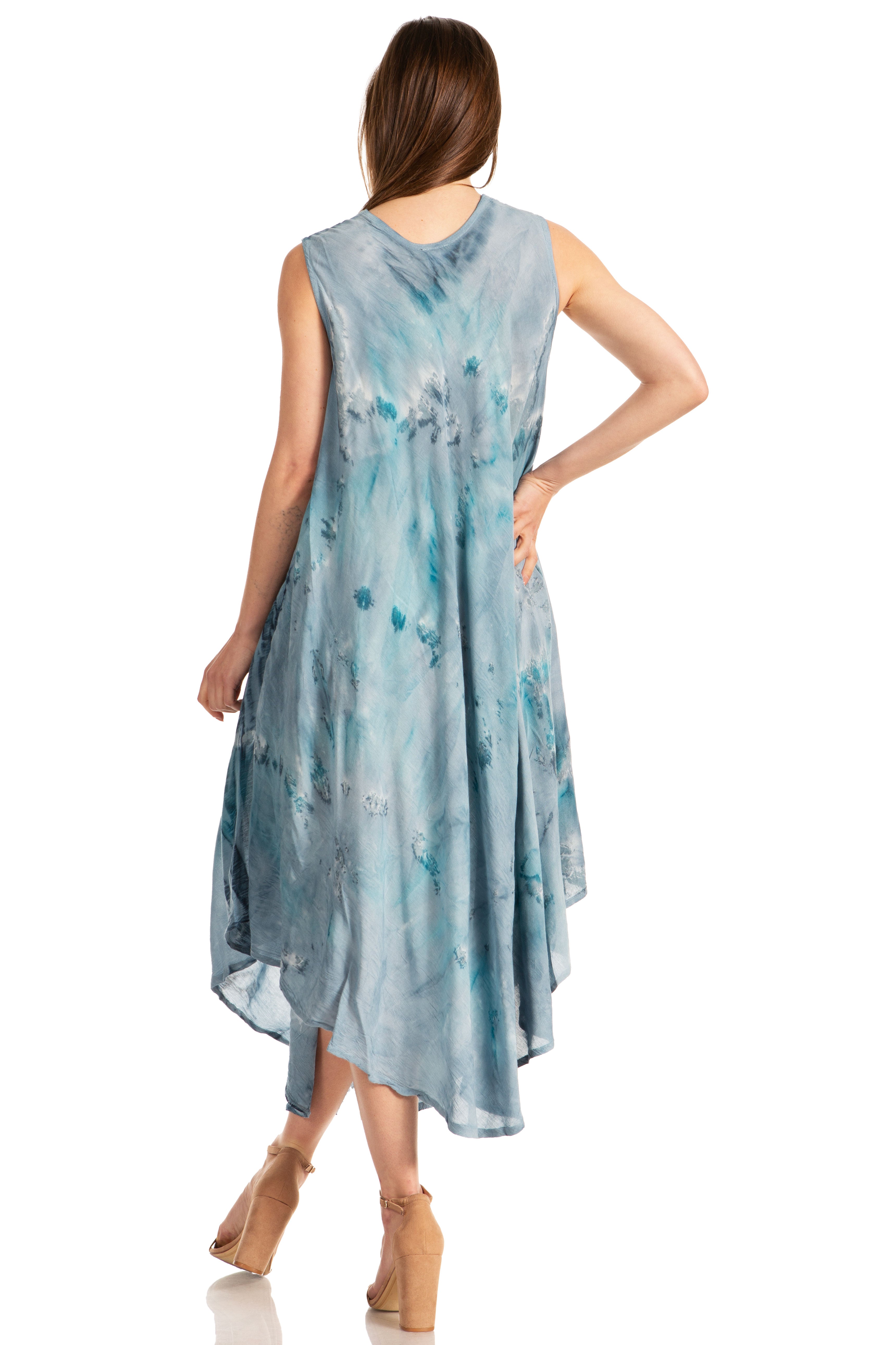Sakkas - Laeila Tie Dye Washed Long Sleeveless Tank Top Caftan Dress / Cover Up
