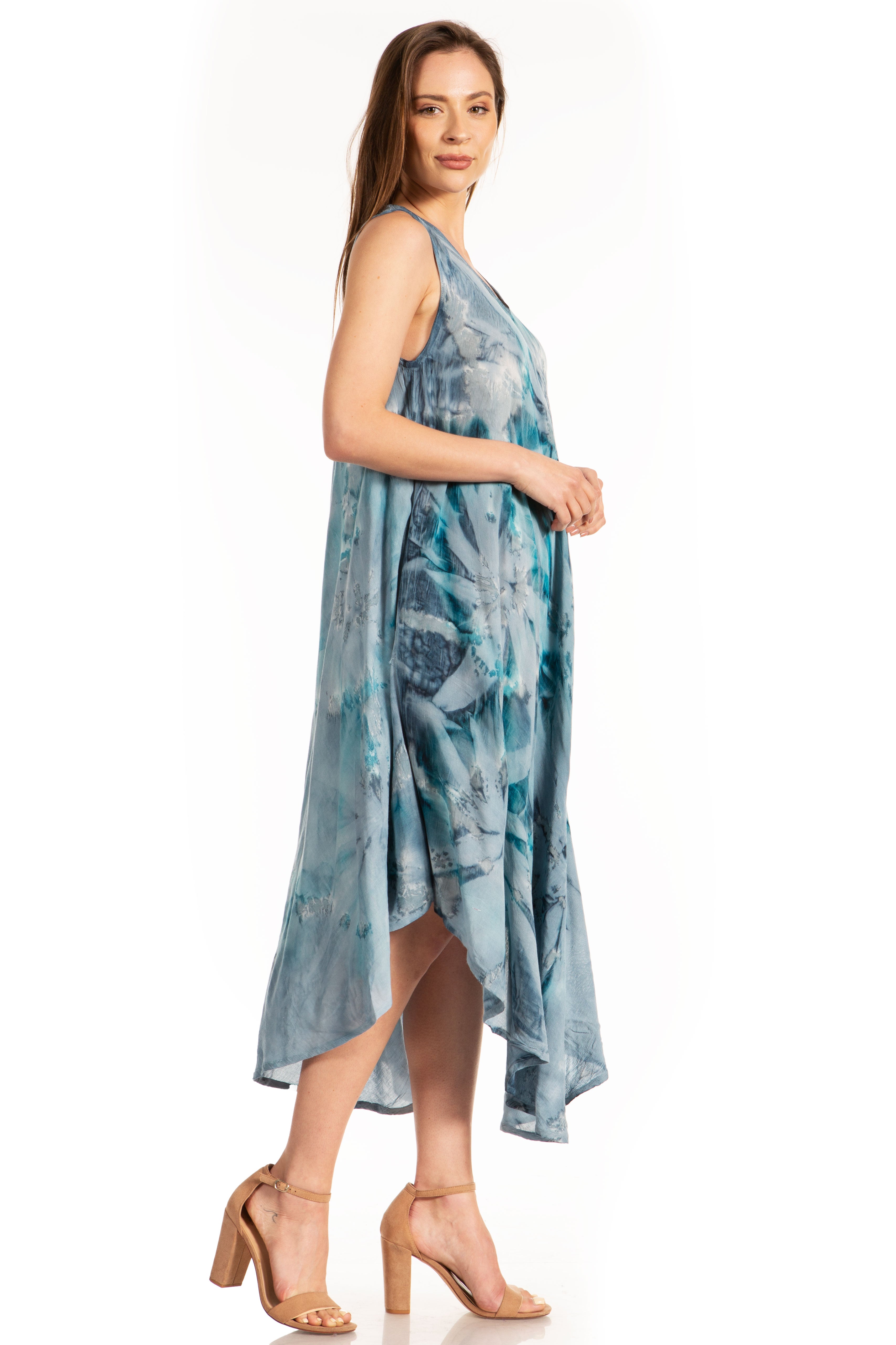 Sakkas - Laeila Tie Dye Washed Long Sleeveless Tank Top Caftan Dress / Cover Up