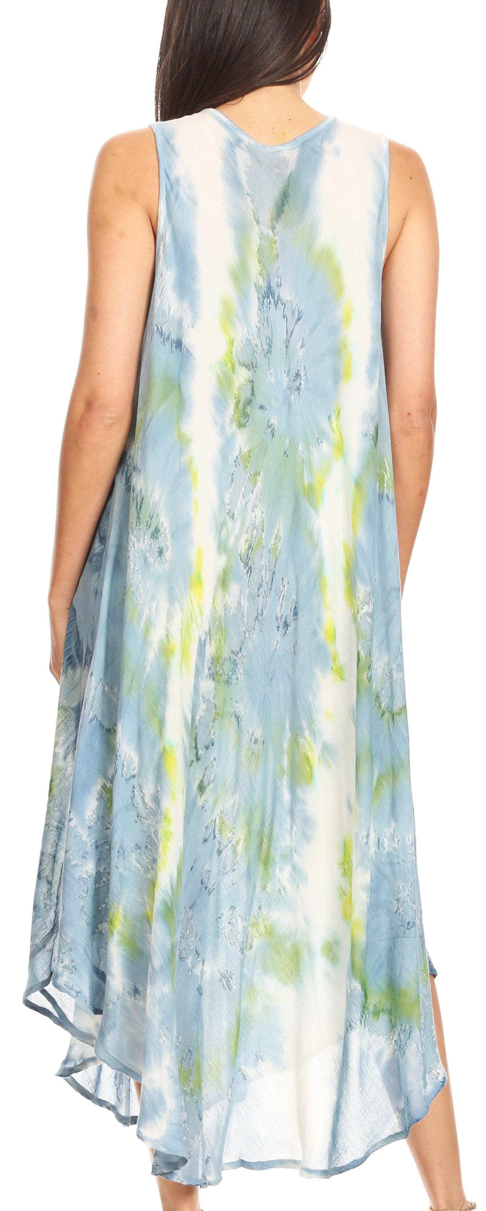 Sakkas - Laeila Tie Dye Washed Long Sleeveless Tank Top Caftan Dress / Cover Up