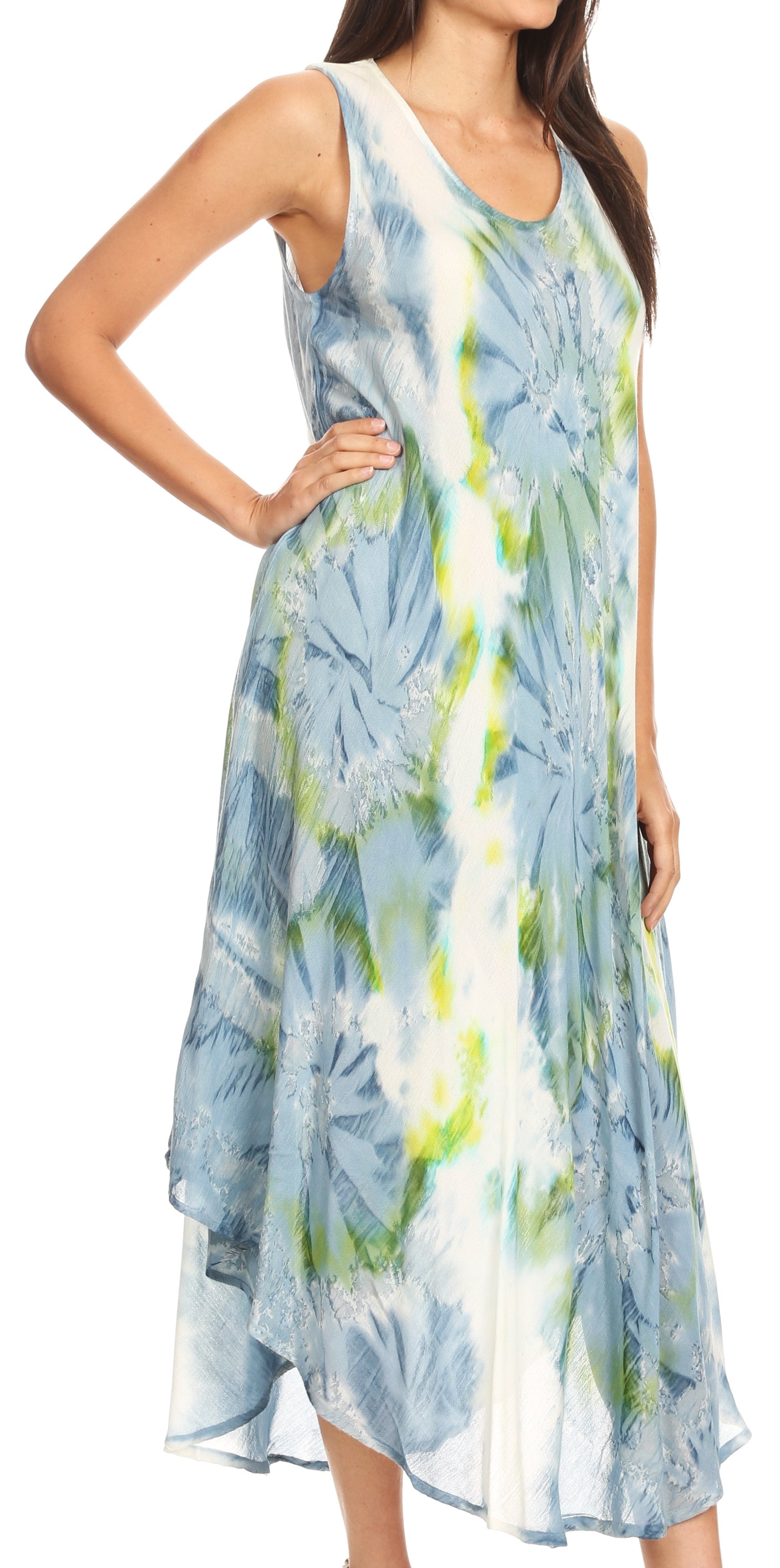 Sakkas - Laeila Tie Dye Washed Long Sleeveless Tank Top Caftan Dress / Cover Up