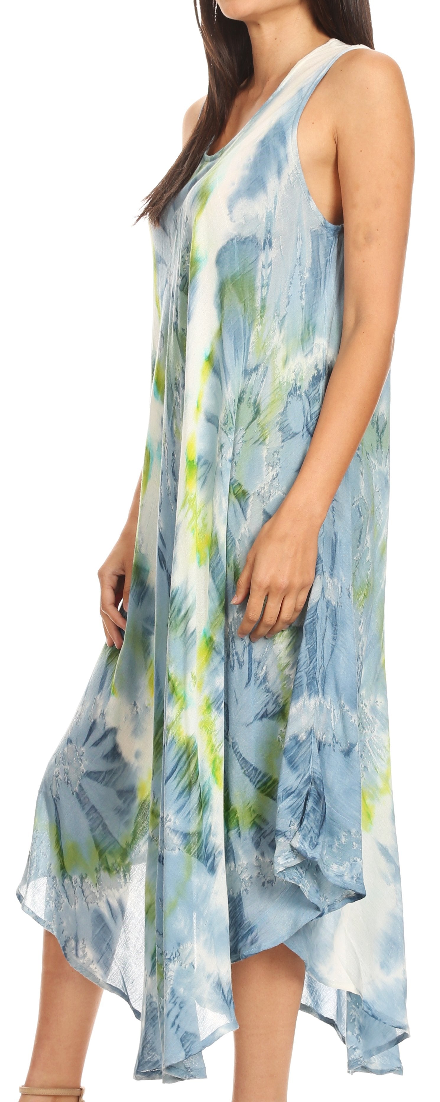 Sakkas - Laeila Tie Dye Washed Long Sleeveless Tank Top Caftan Dress / Cover Up