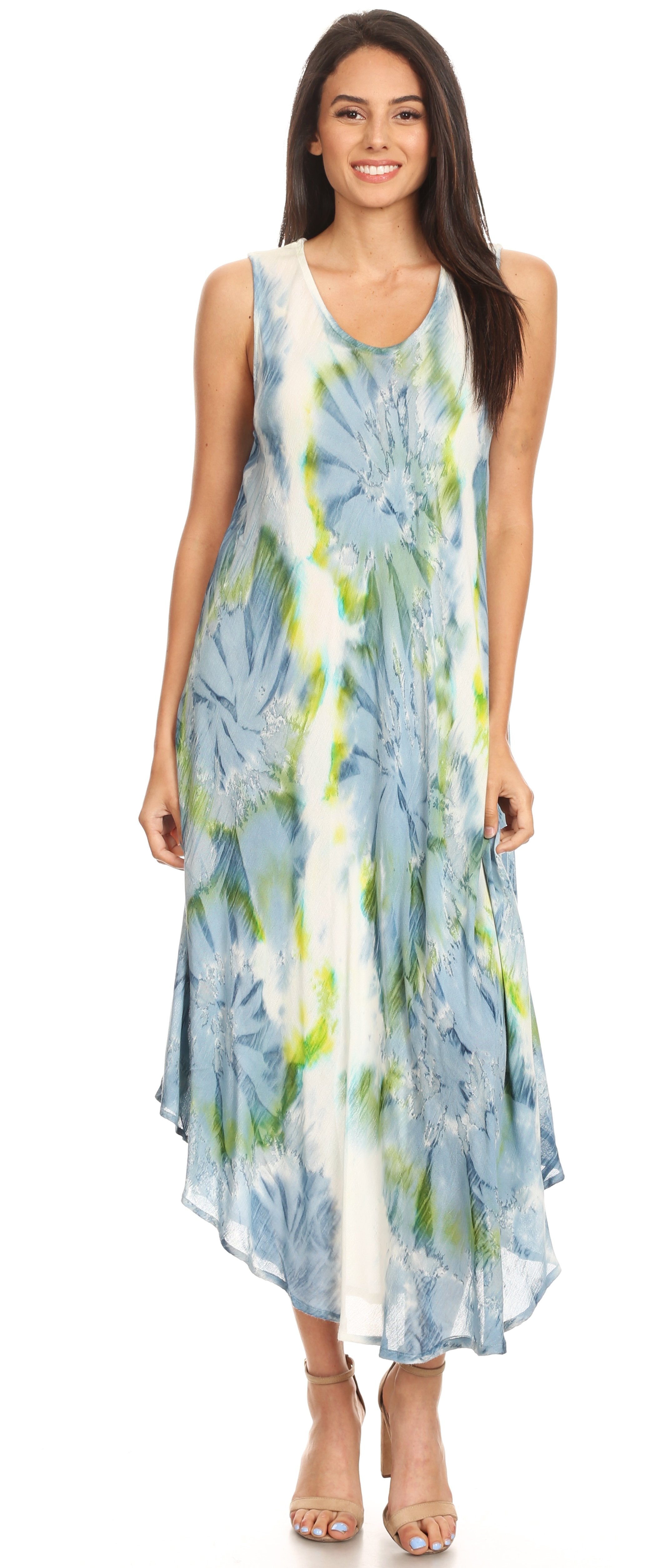 Sakkas - Laeila Tie Dye Washed Long Sleeveless Tank Top Caftan Dress / Cover Up
