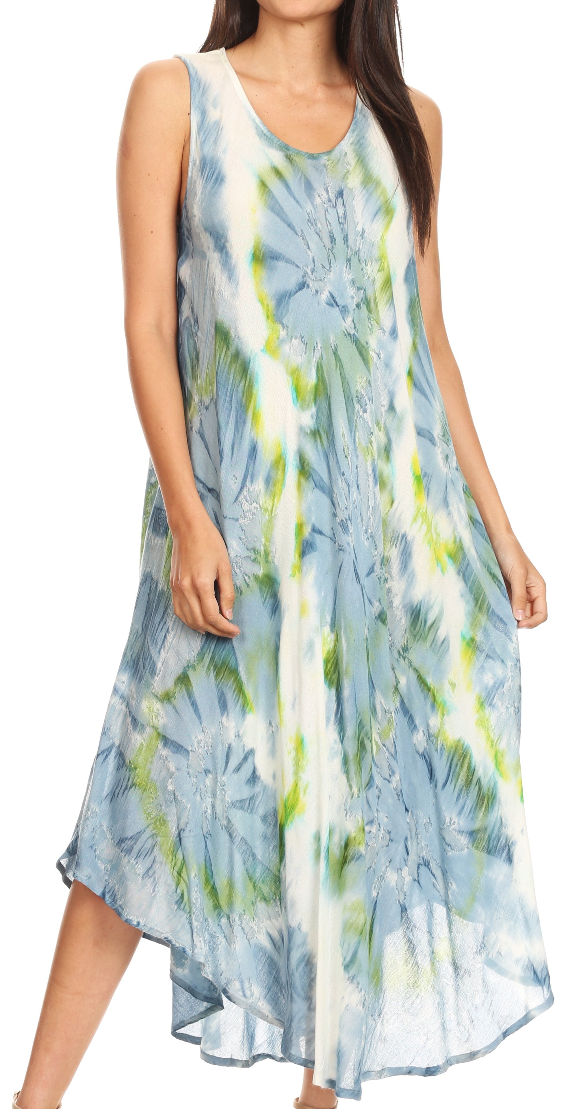 Sakkas - Laeila Tie Dye Washed Long Sleeveless Tank Top Caftan Dress / Cover Up
