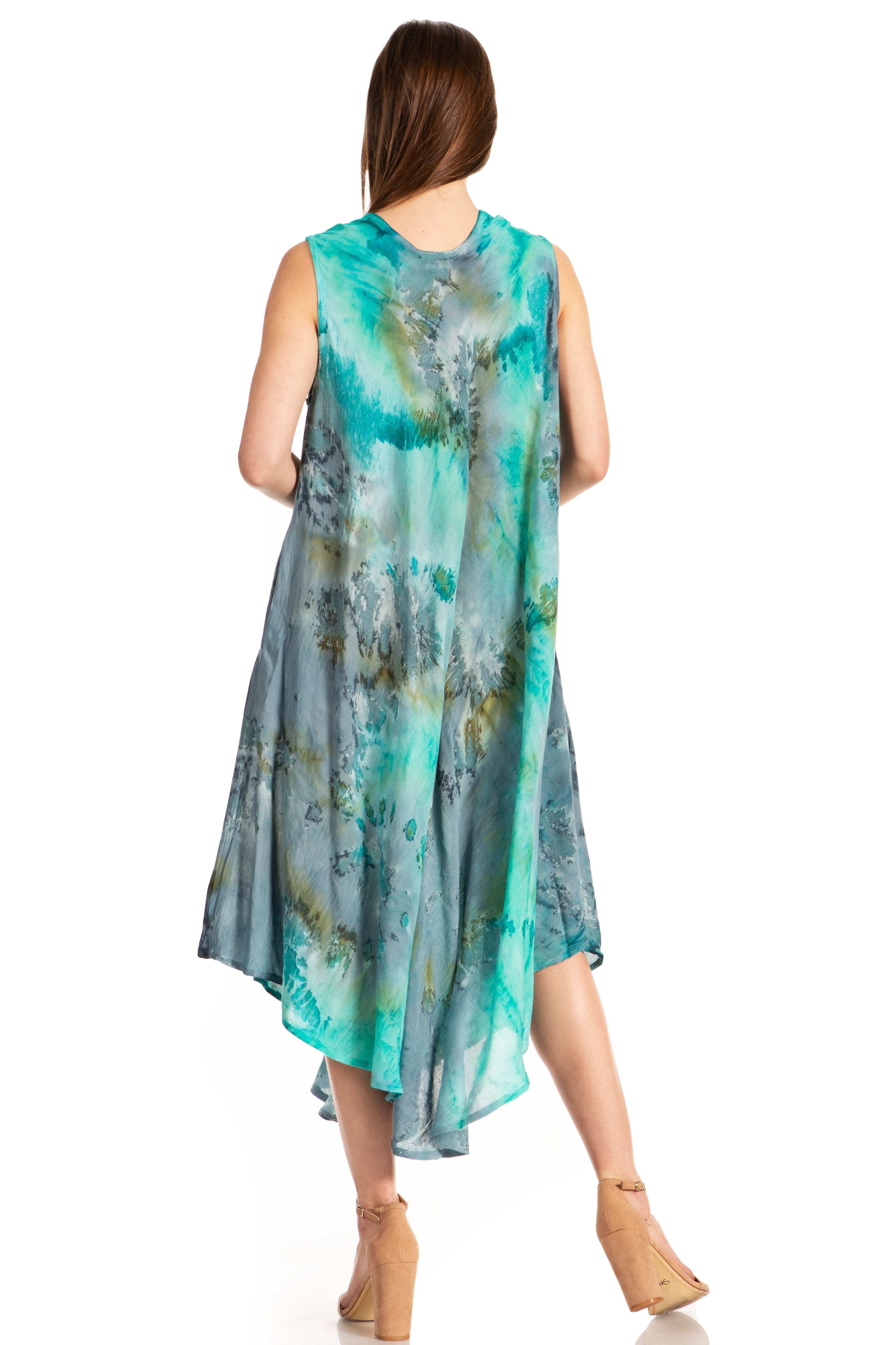 Sakkas - Laeila Tie Dye Washed Long Sleeveless Tank Top Caftan Dress / Cover Up