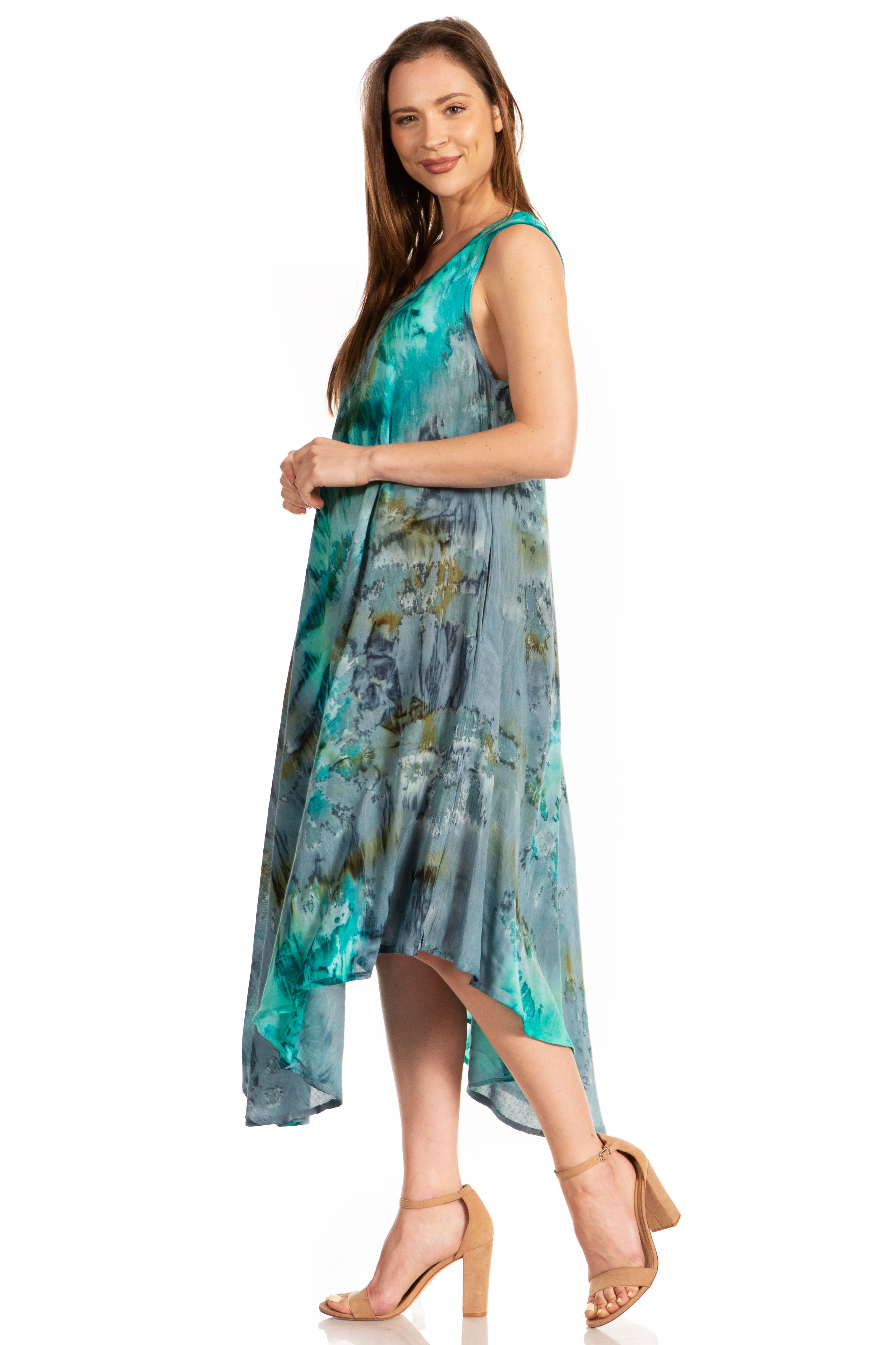 Sakkas - Laeila Tie Dye Washed Long Sleeveless Tank Top Caftan Dress / Cover Up