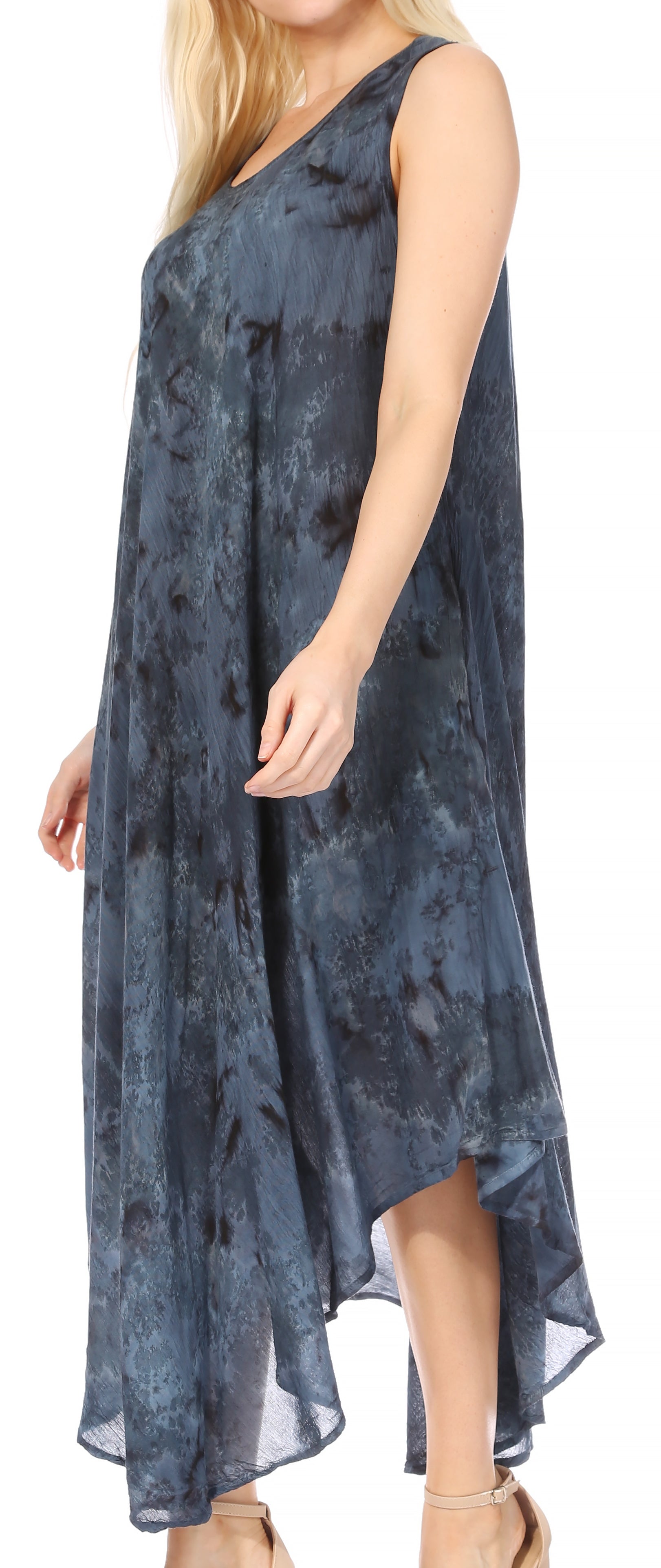 Sakkas - Laeila Tie Dye Washed Long Sleeveless Tank Top Caftan Dress / Cover Up