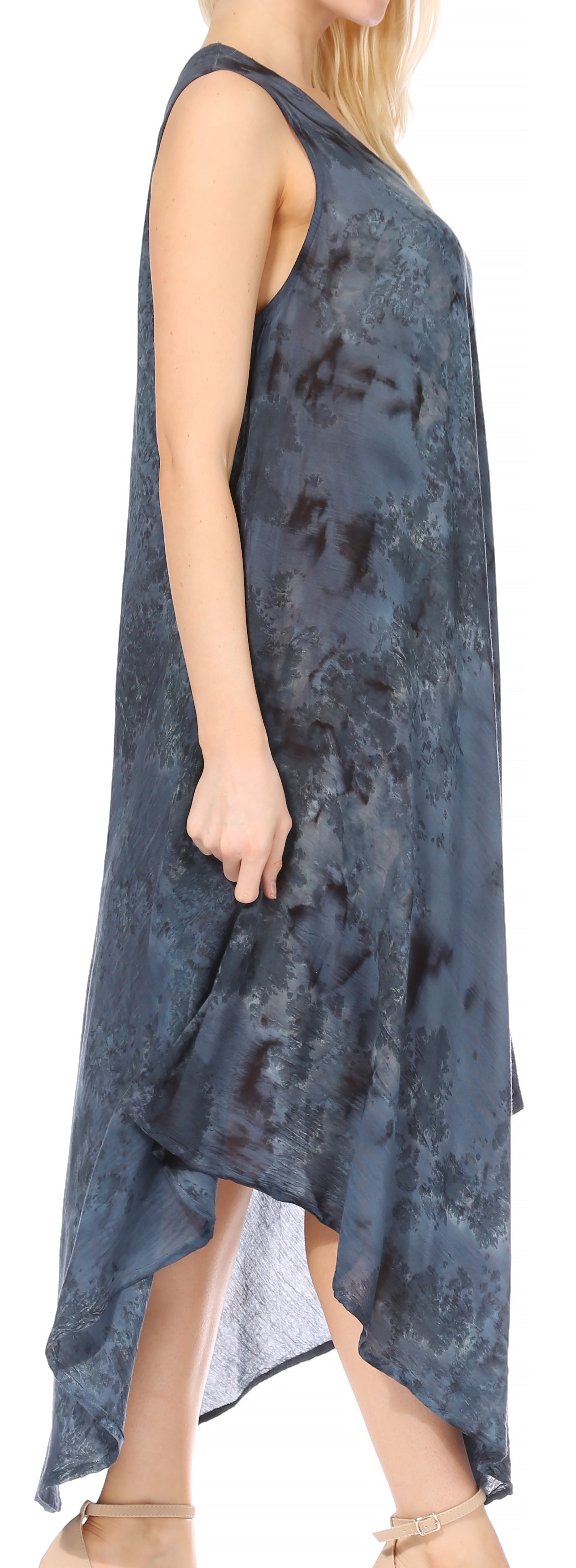 Sakkas - Laeila Tie Dye Washed Long Sleeveless Tank Top Caftan Dress / Cover Up