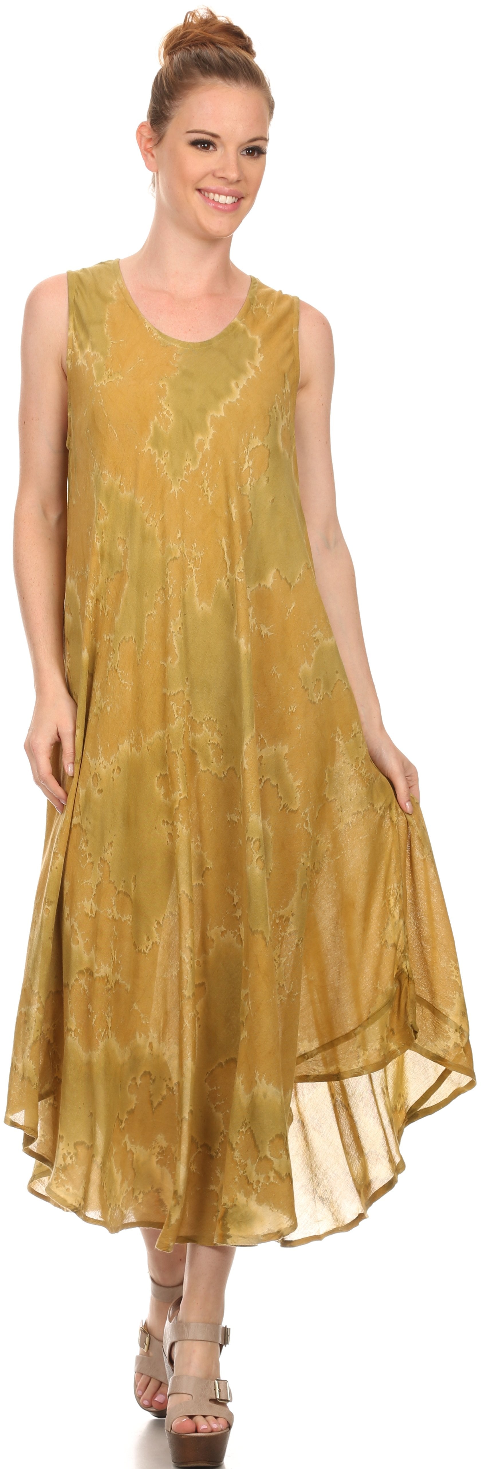 Sakkas - Laeila Tie Dye Washed Long Sleeveless Tank Top Caftan Dress / Cover Up