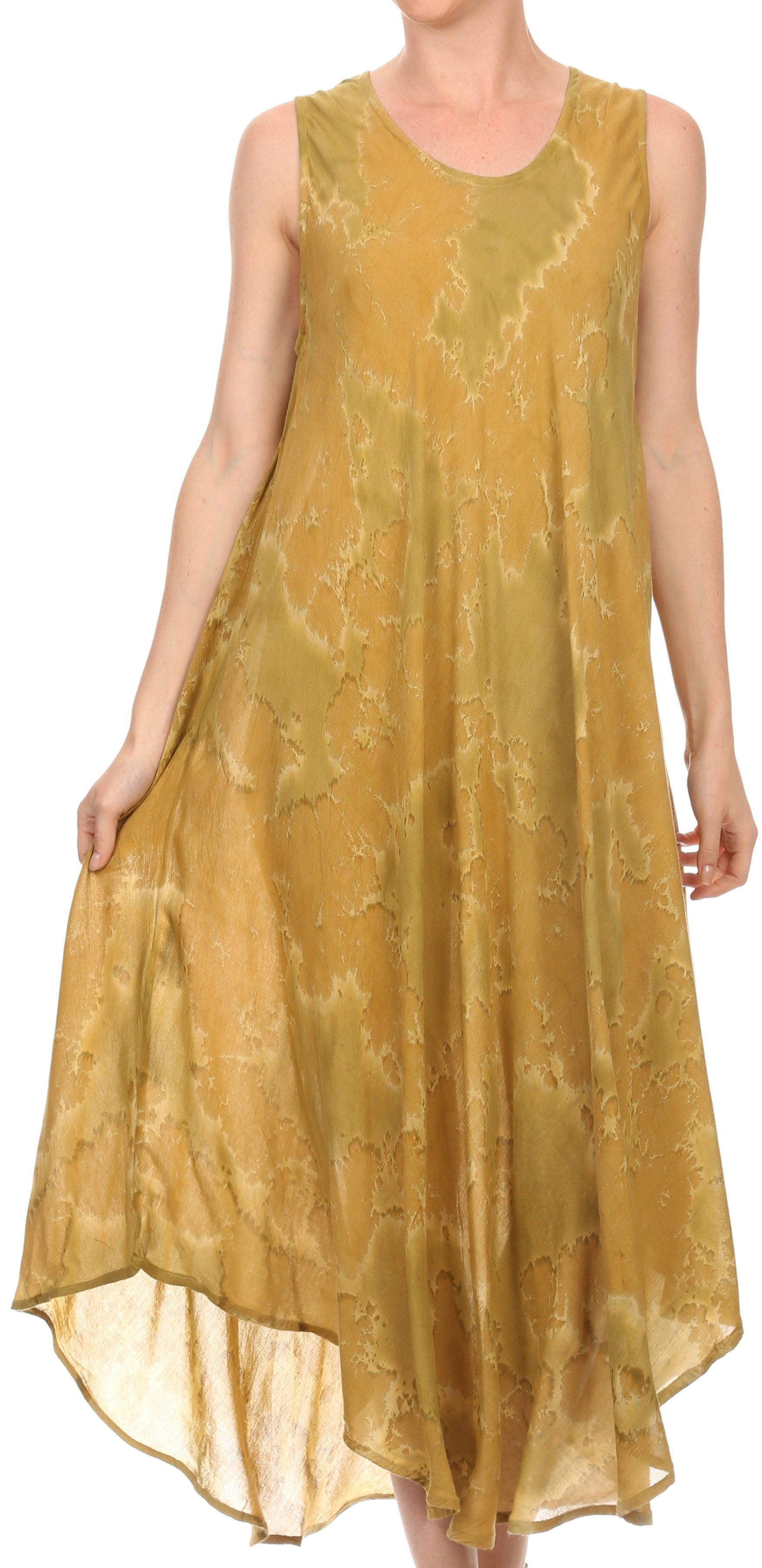 Sakkas - Laeila Tie Dye Washed Long Sleeveless Tank Top Caftan Dress / Cover Up