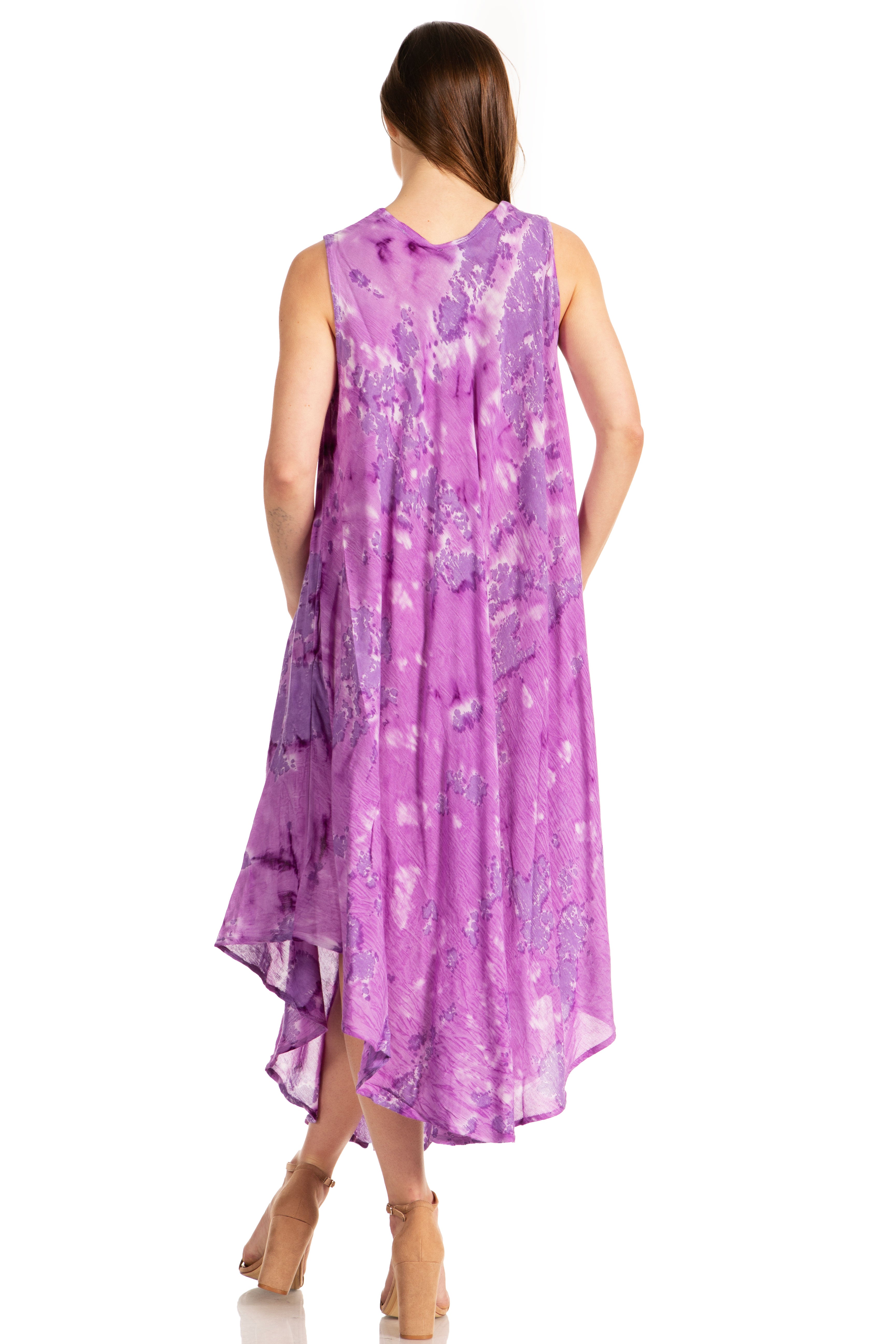 Sakkas - Laeila Tie Dye Washed Long Sleeveless Tank Top Caftan Dress / Cover Up