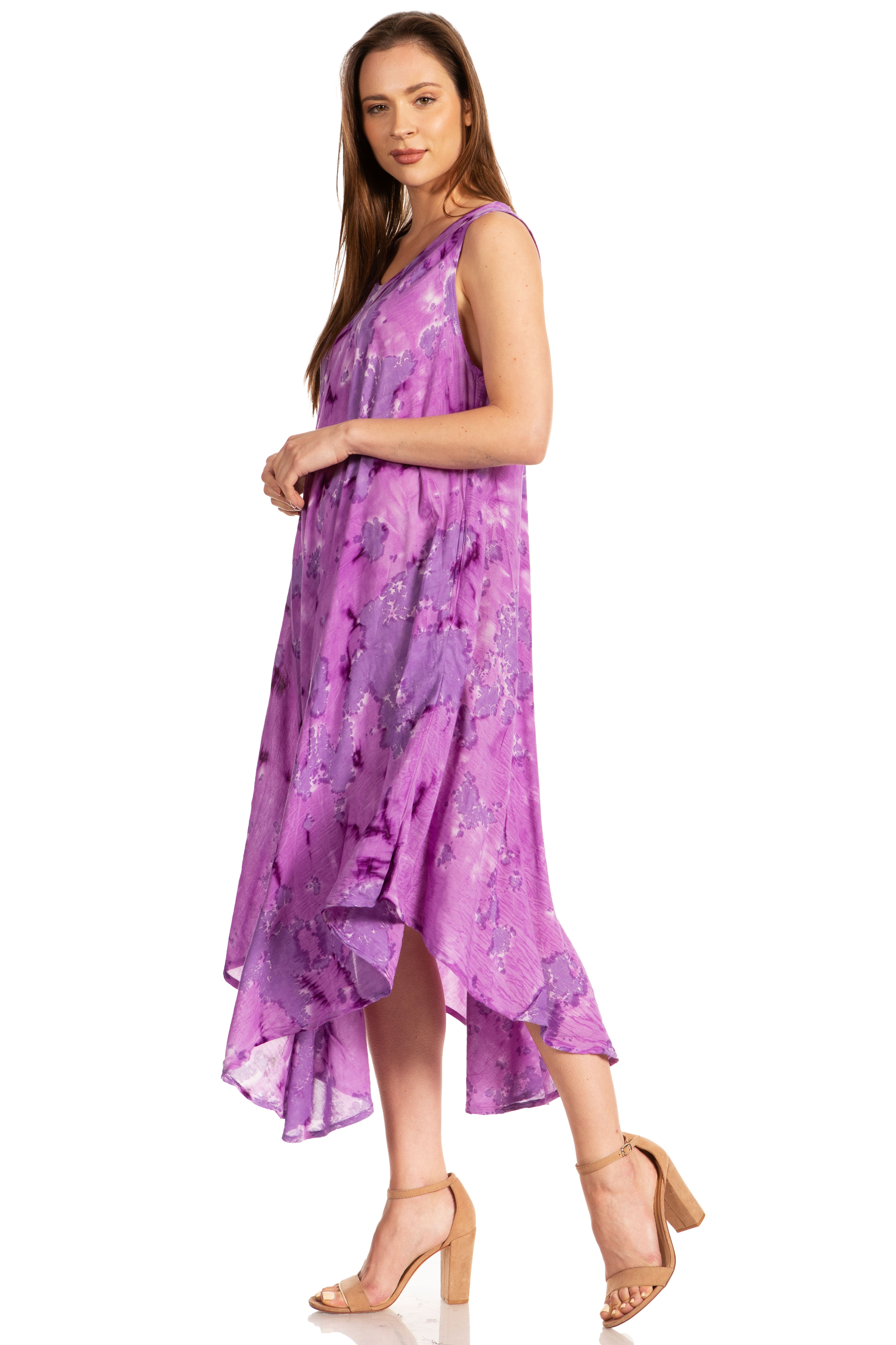 Sakkas - Laeila Tie Dye Washed Long Sleeveless Tank Top Caftan Dress / Cover Up