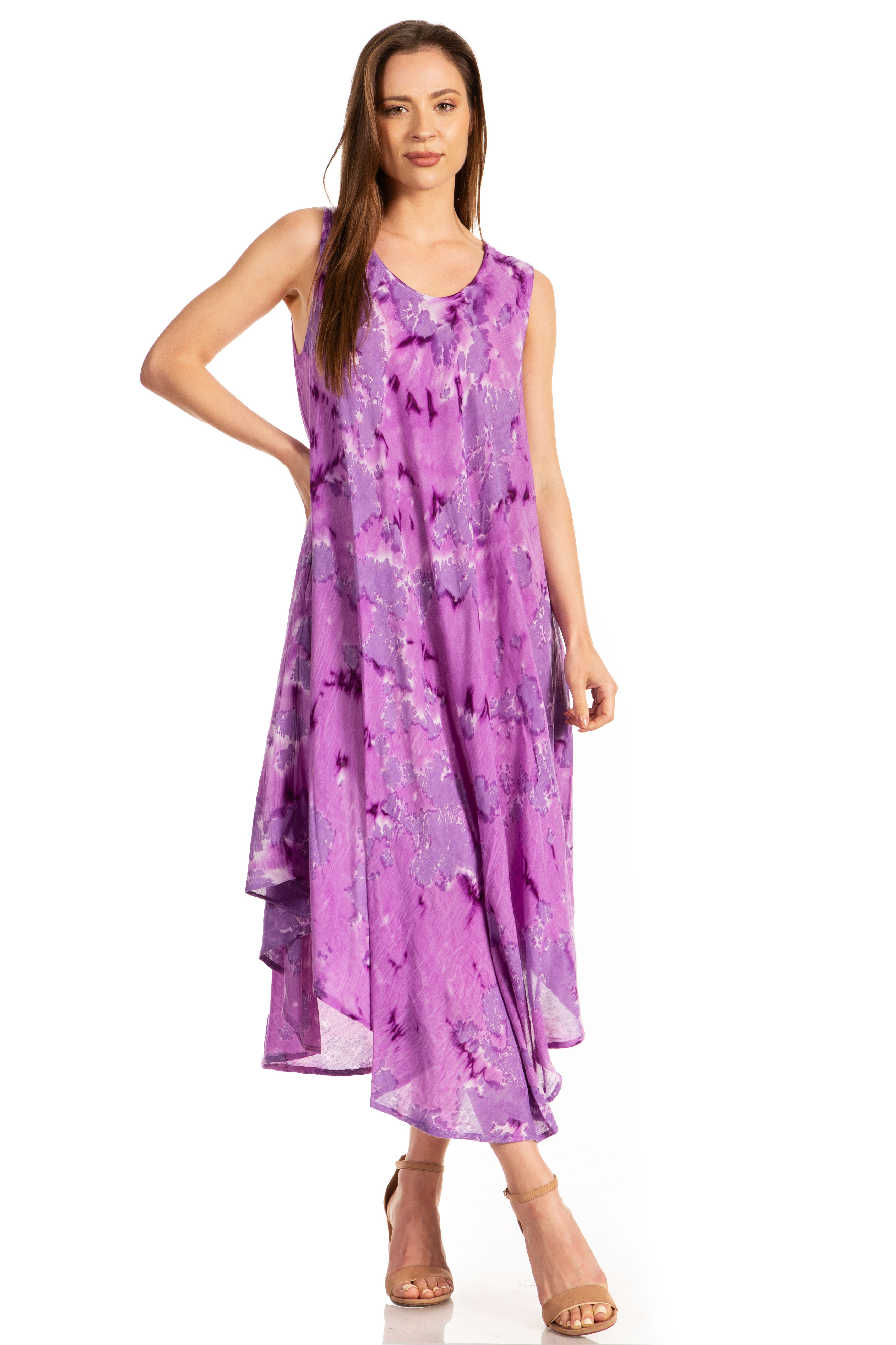 Sakkas - Laeila Tie Dye Washed Long Sleeveless Tank Top Caftan Dress / Cover Up