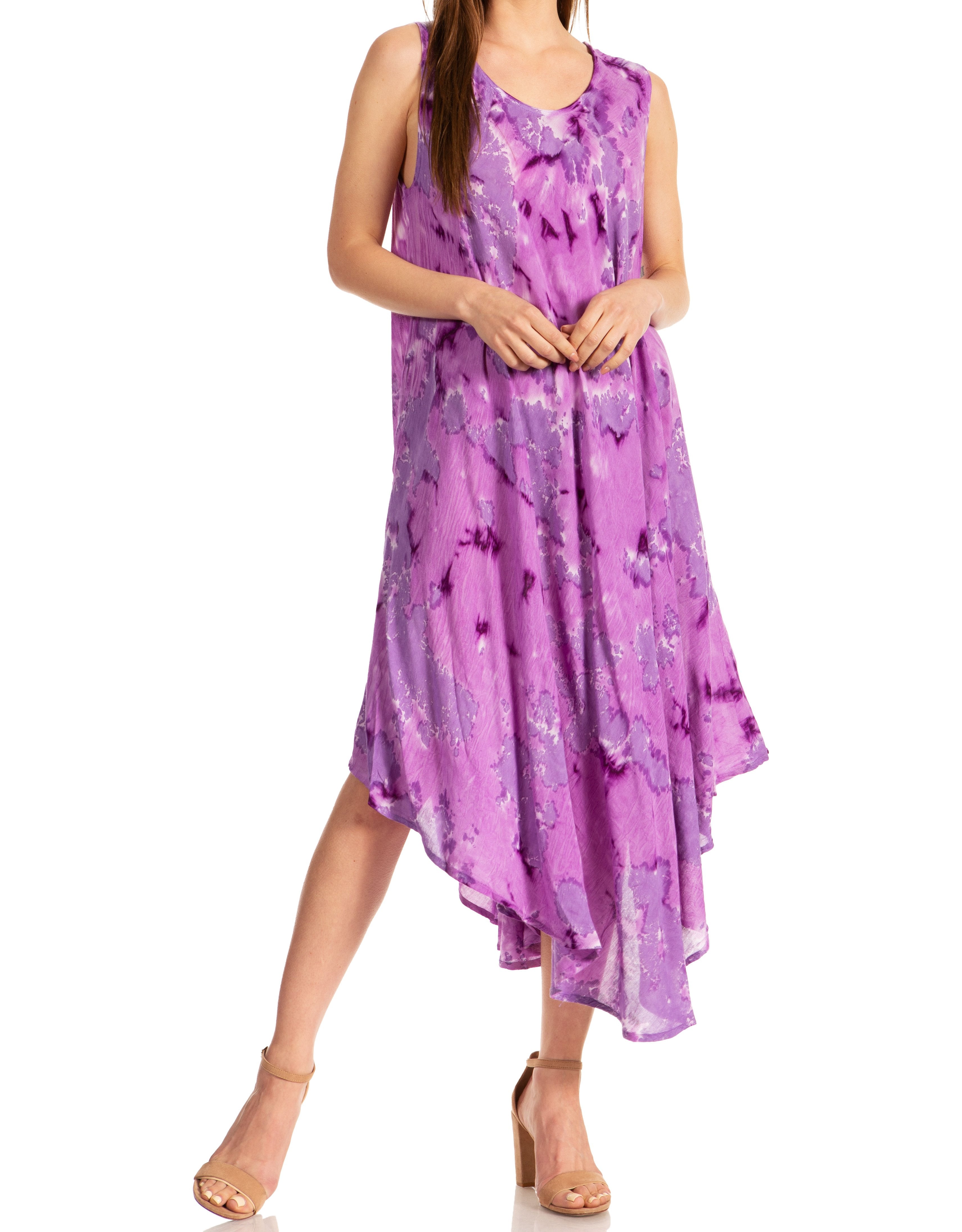 Sakkas - Laeila Tie Dye Washed Long Sleeveless Tank Top Caftan Dress / Cover Up