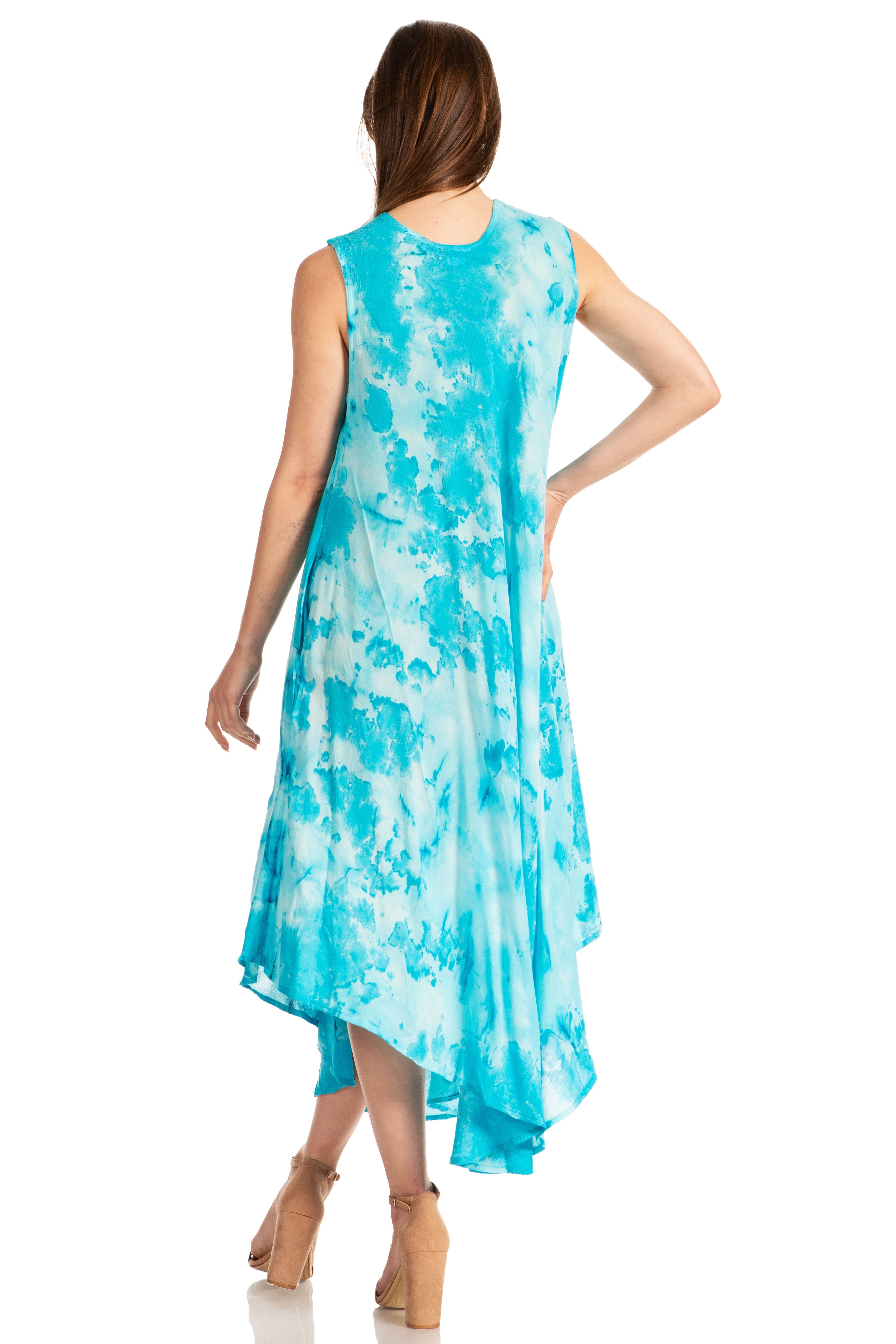 Sakkas - Laeila Tie Dye Washed Long Sleeveless Tank Top Caftan Dress / Cover Up