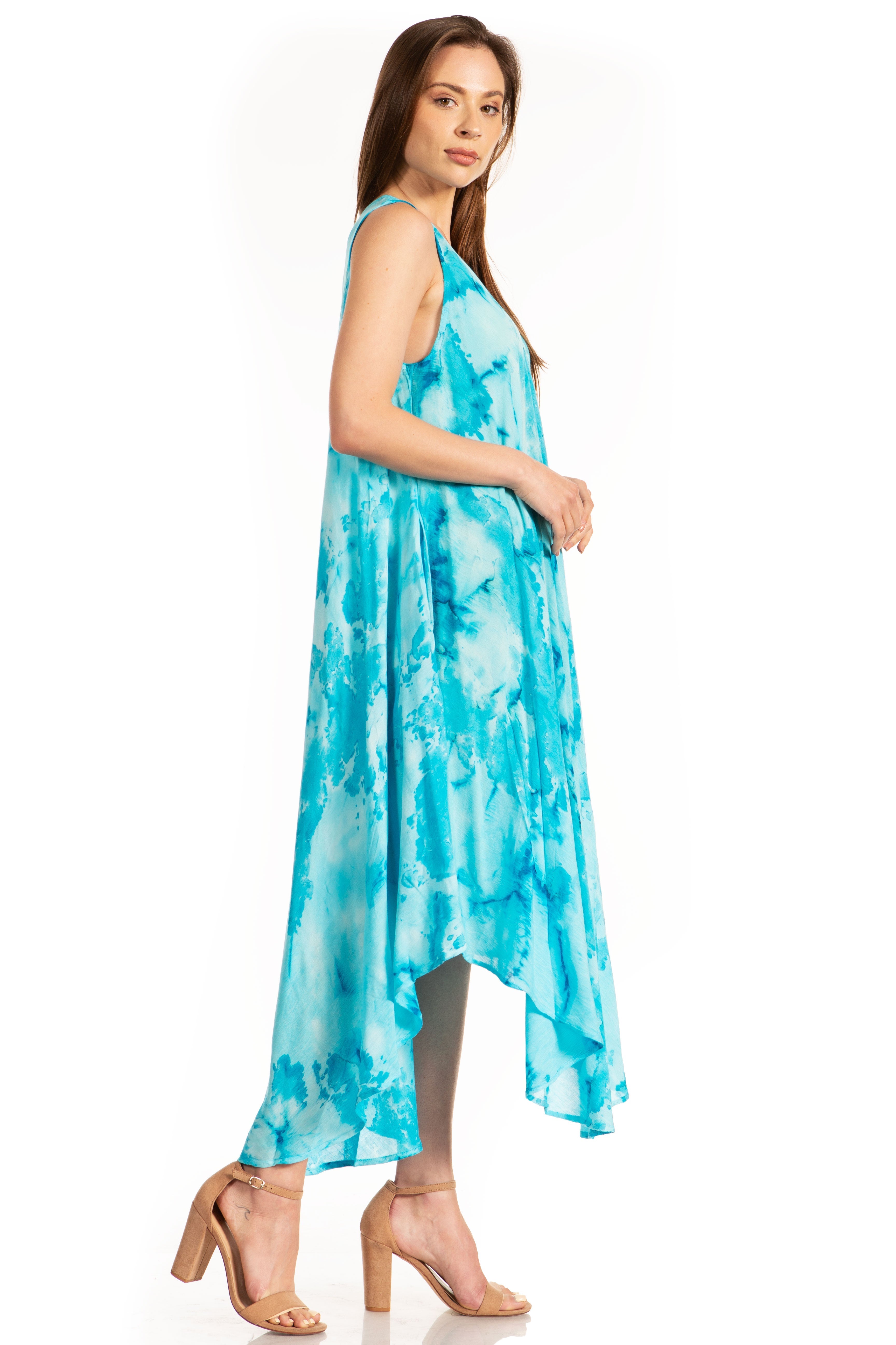Sakkas - Laeila Tie Dye Washed Long Sleeveless Tank Top Caftan Dress / Cover Up