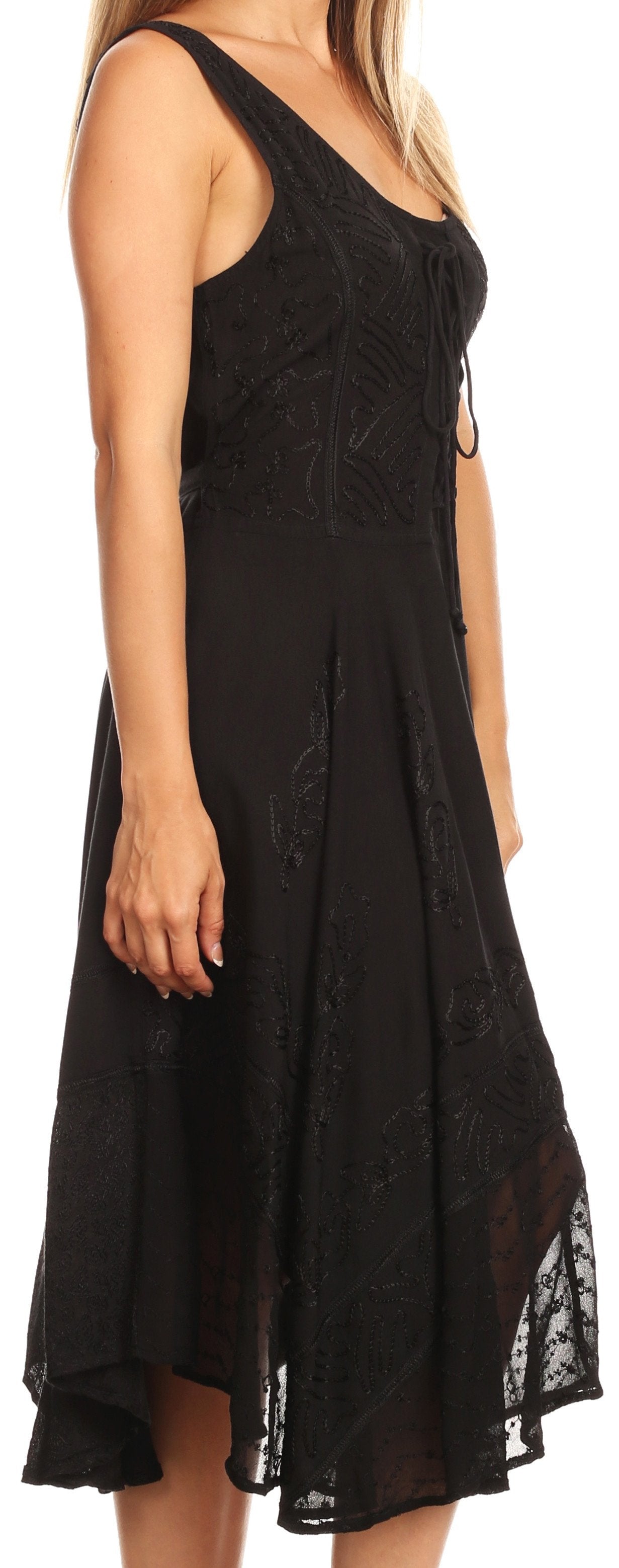 Sakkas - Magdilena Stonewashed Corset Front Embroidered Dress