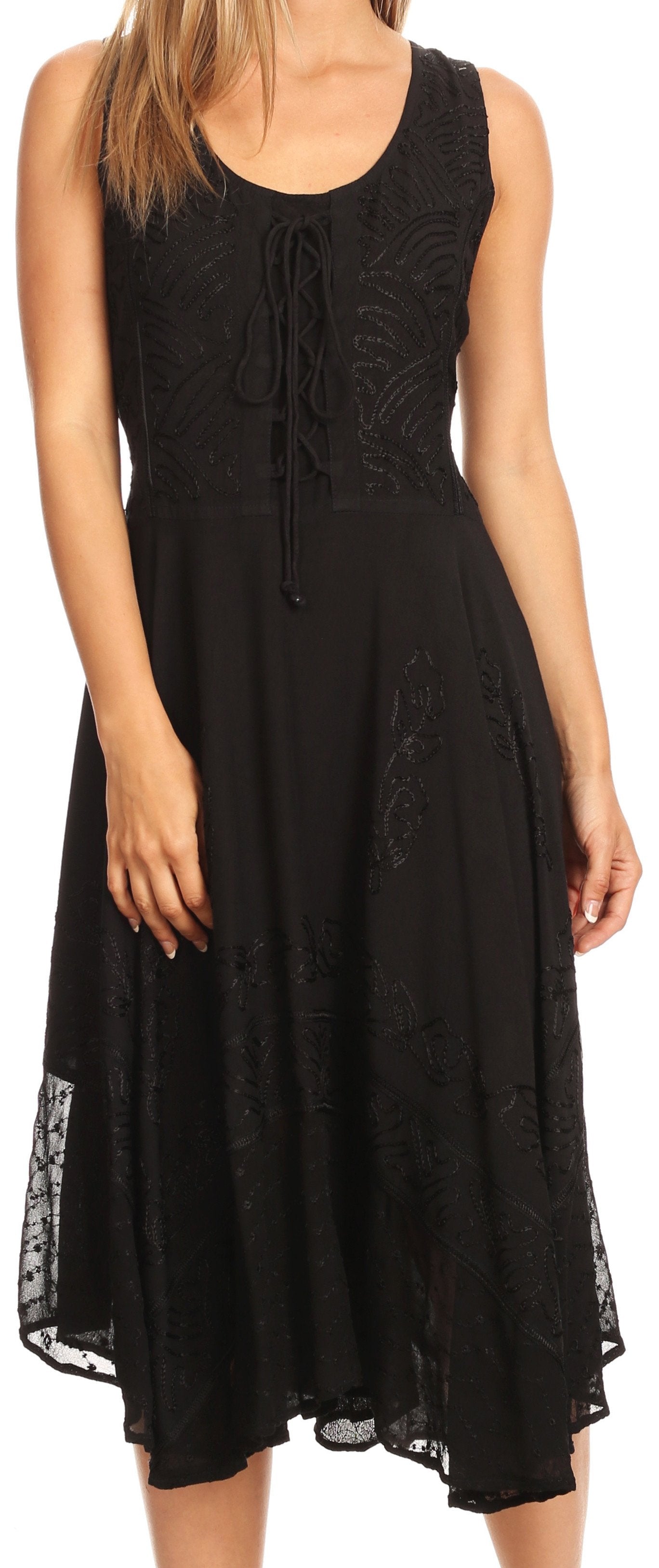 Sakkas - Magdilena Stonewashed Corset Front Embroidered Dress
