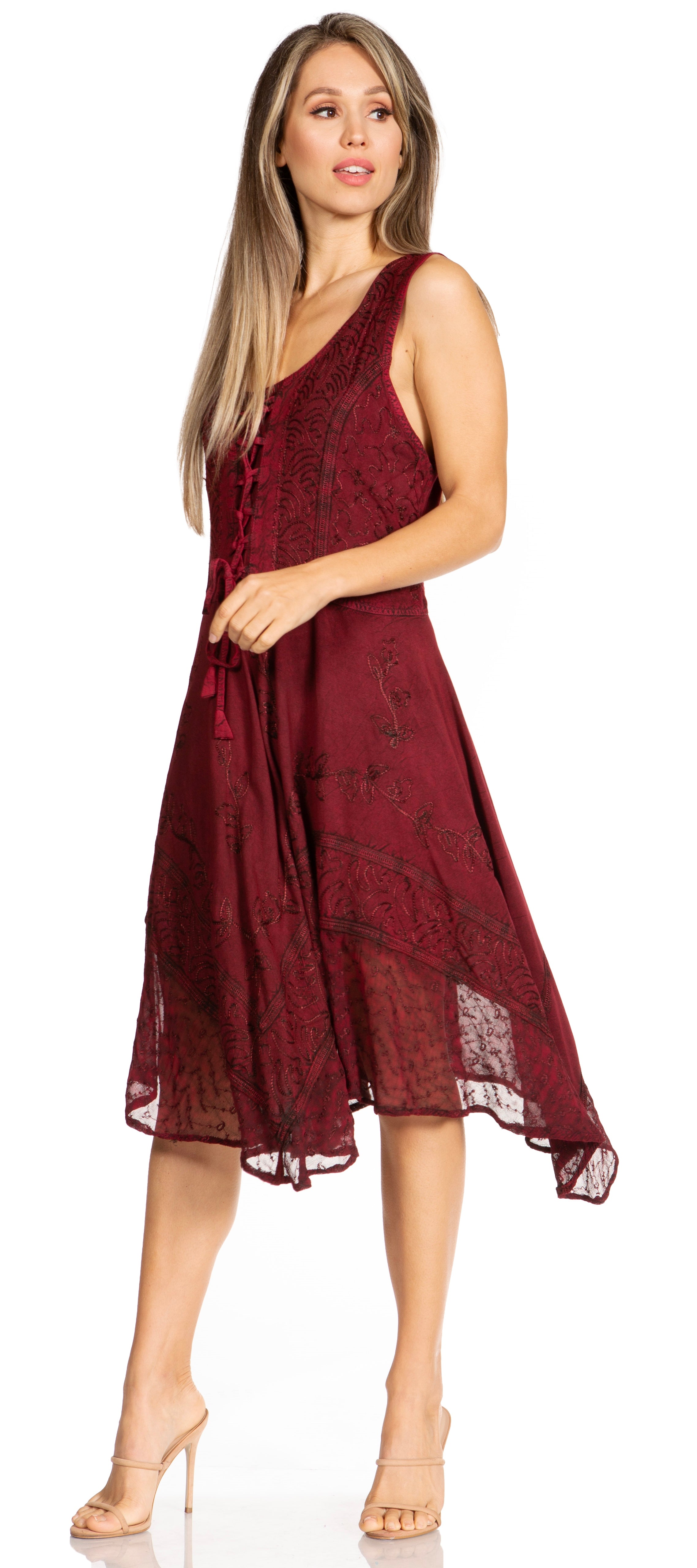 Sakkas - Magdilena Stonewashed Corset Front Embroidered Dress