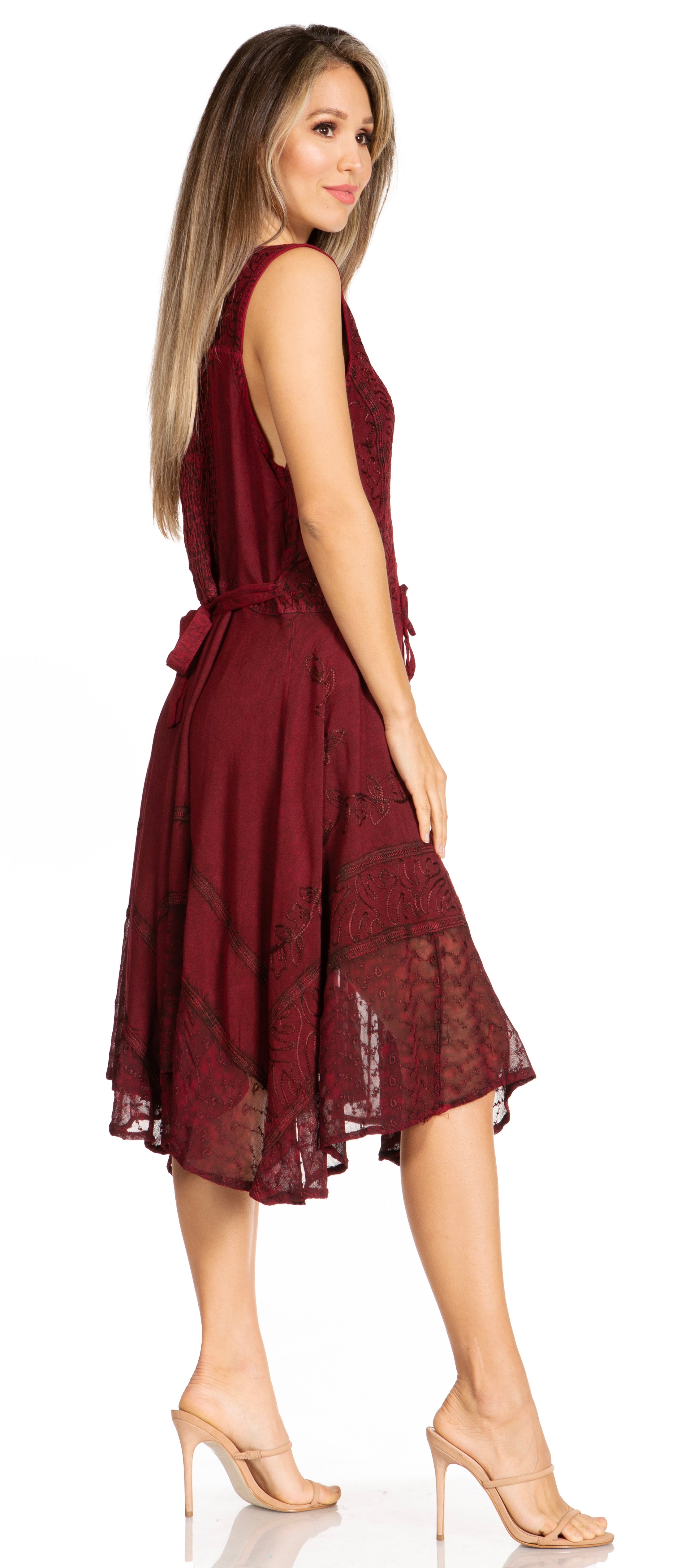 Sakkas - Magdilena Stonewashed Corset Front Embroidered Dress