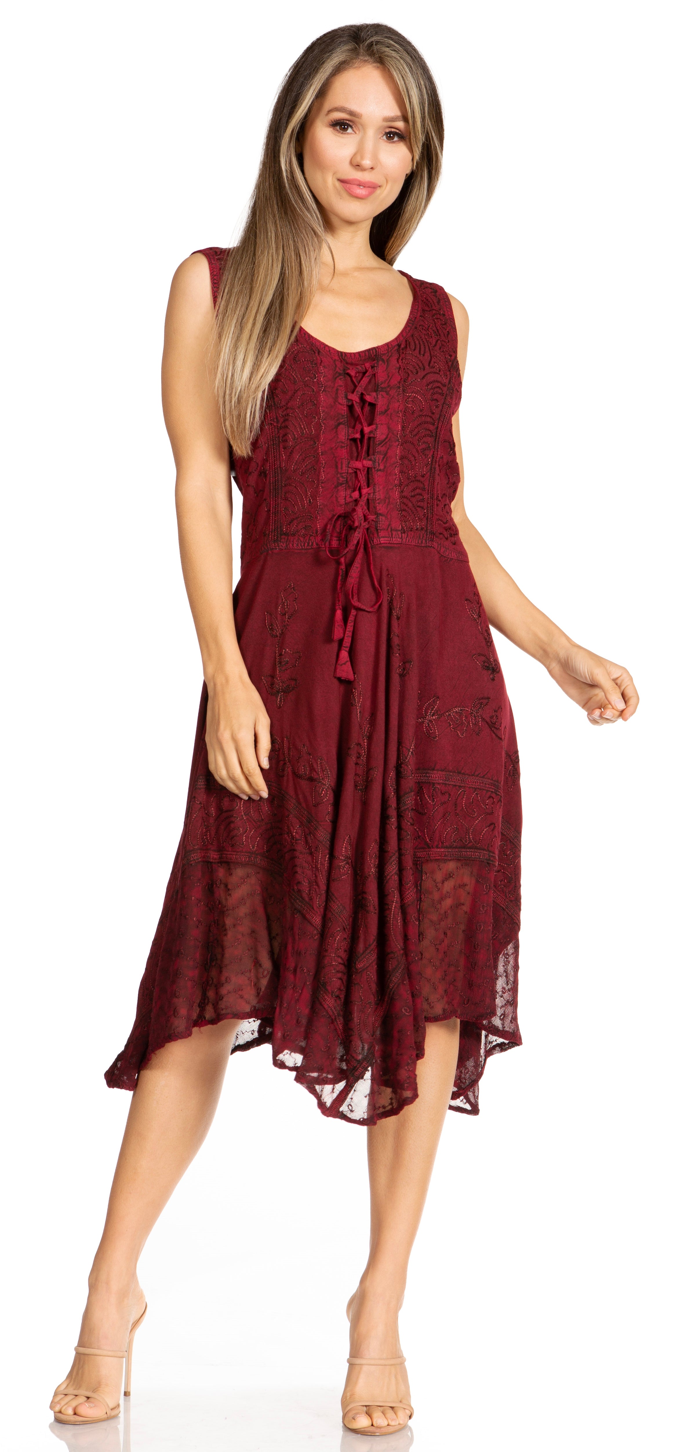 Sakkas - Magdilena Stonewashed Corset Front Embroidered Dress