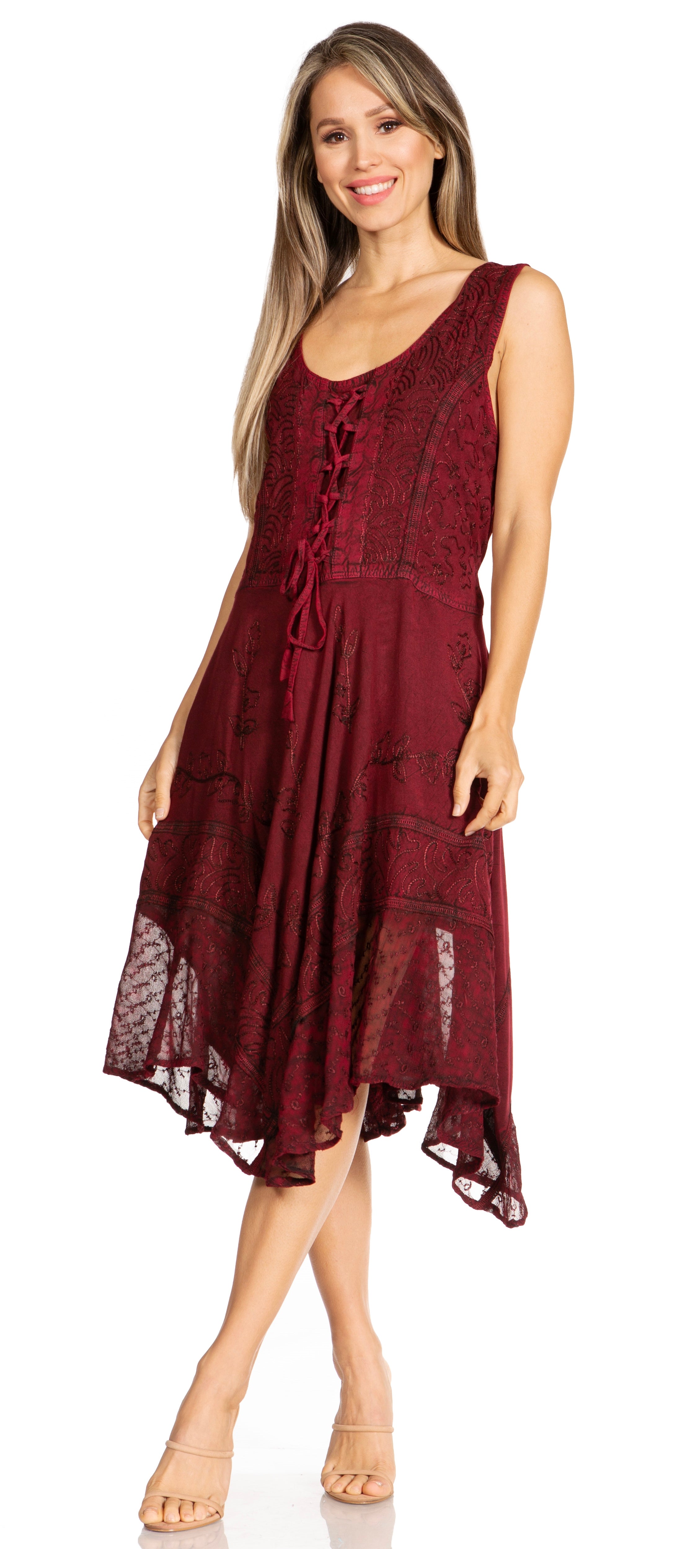 Sakkas - Magdilena Stonewashed Corset Front Embroidered Dress