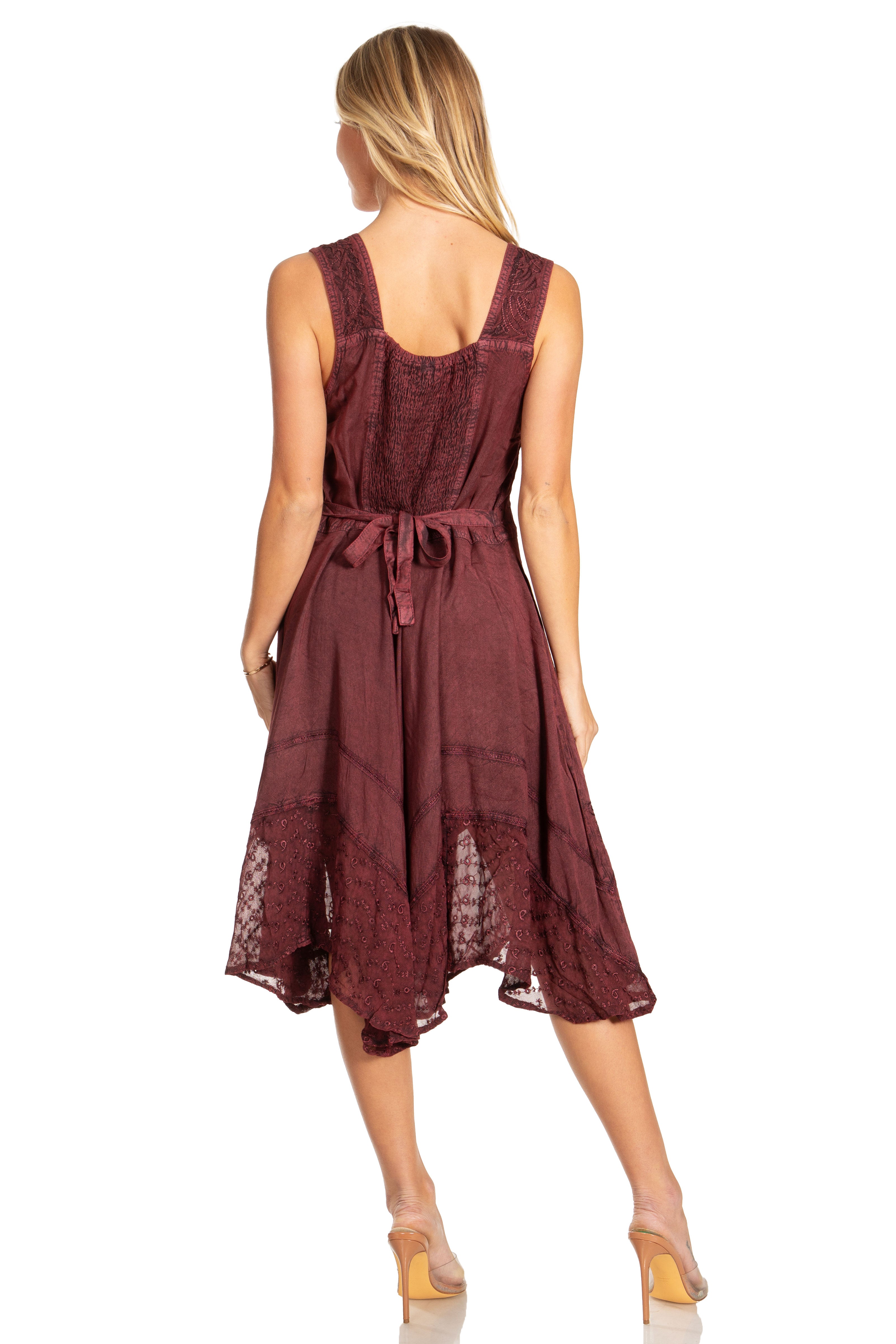 Sakkas - Magdilena Stonewashed Corset Front Embroidered Dress