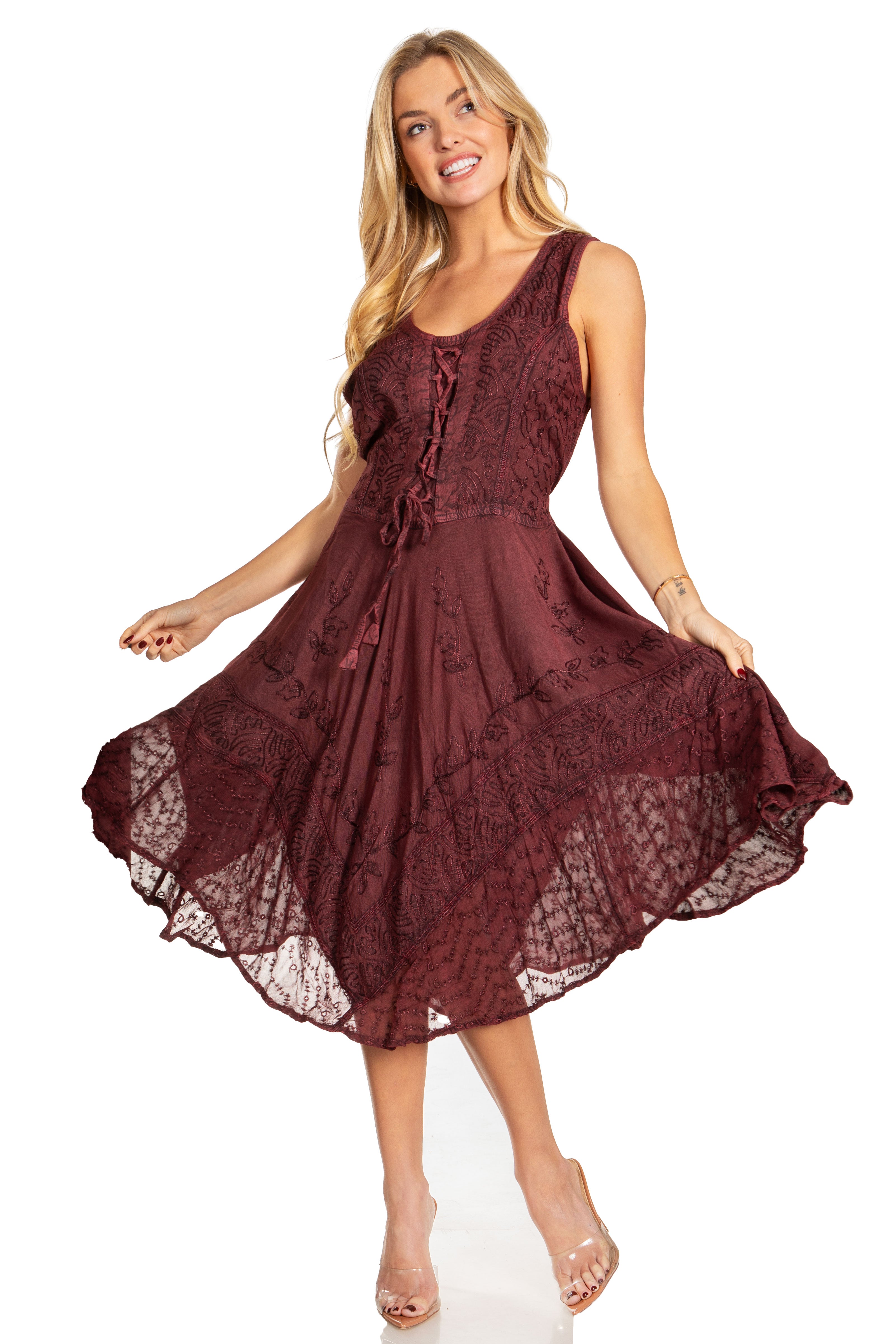 Sakkas - Magdilena Stonewashed Corset Front Embroidered Dress
