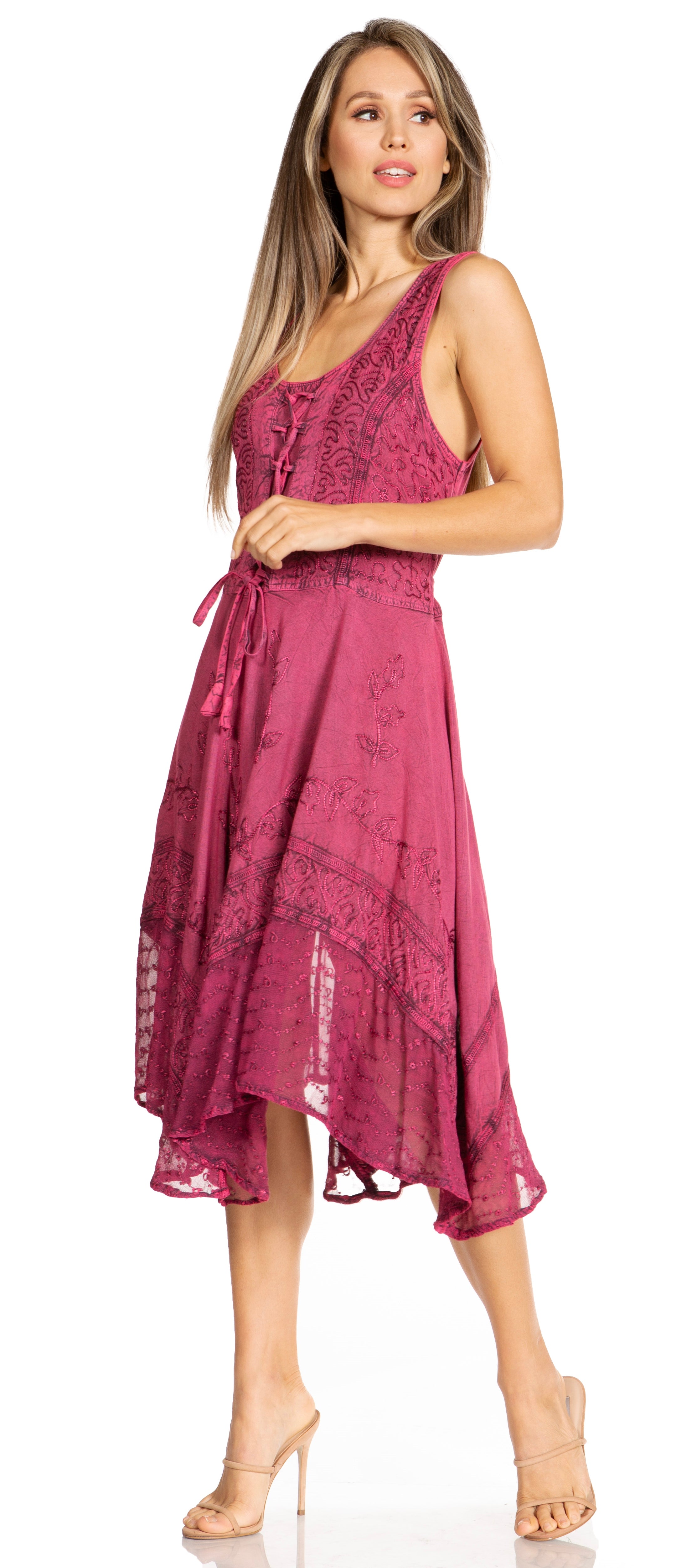 Sakkas - Magdilena Stonewashed Corset Front Embroidered Dress