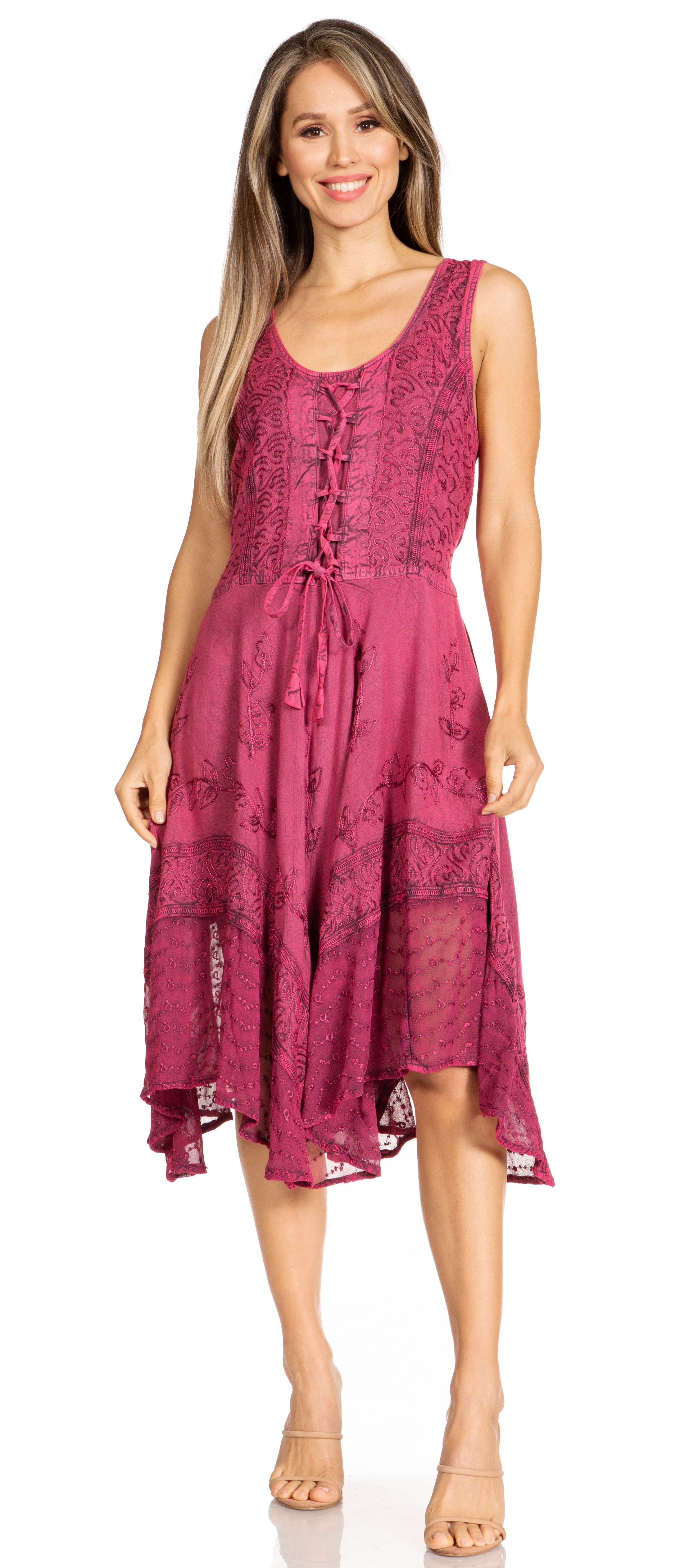 Sakkas - Magdilena Stonewashed Corset Front Embroidered Dress