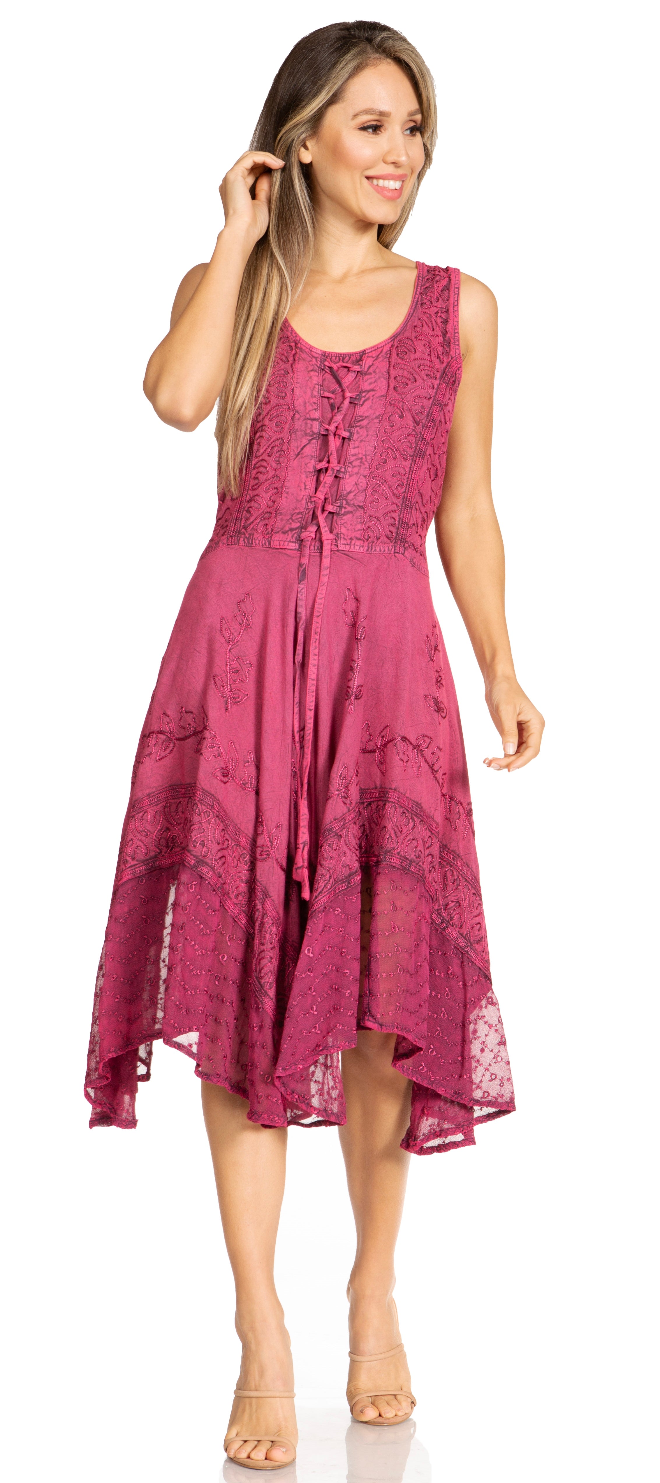 Sakkas - Magdilena Stonewashed Corset Front Embroidered Dress