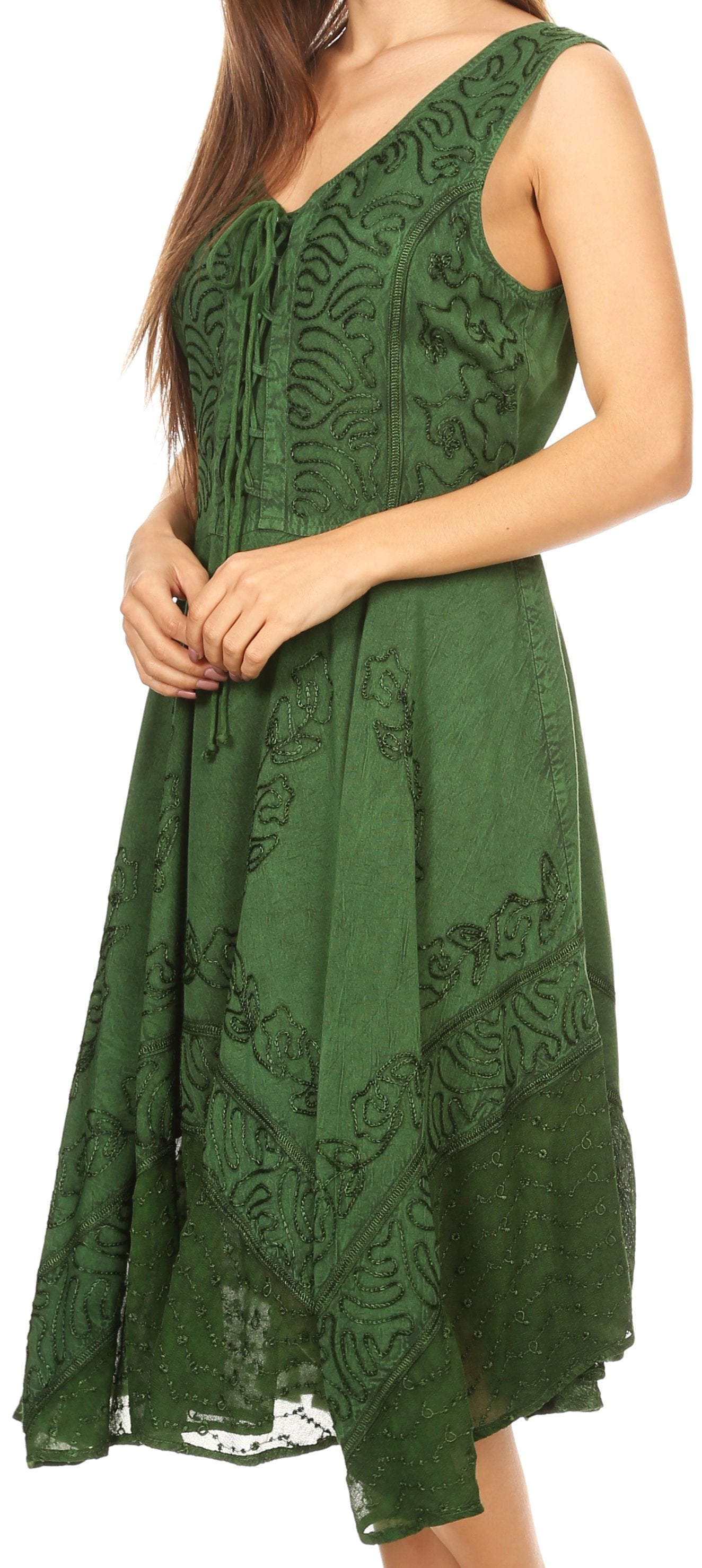 Sakkas - Magdilena Stonewashed Corset Front Embroidered Dress