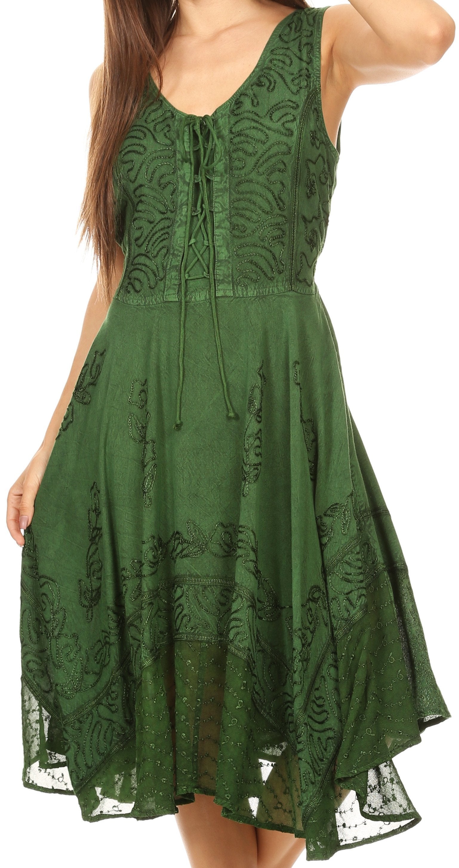 Sakkas - Magdilena Stonewashed Corset Front Embroidered Dress