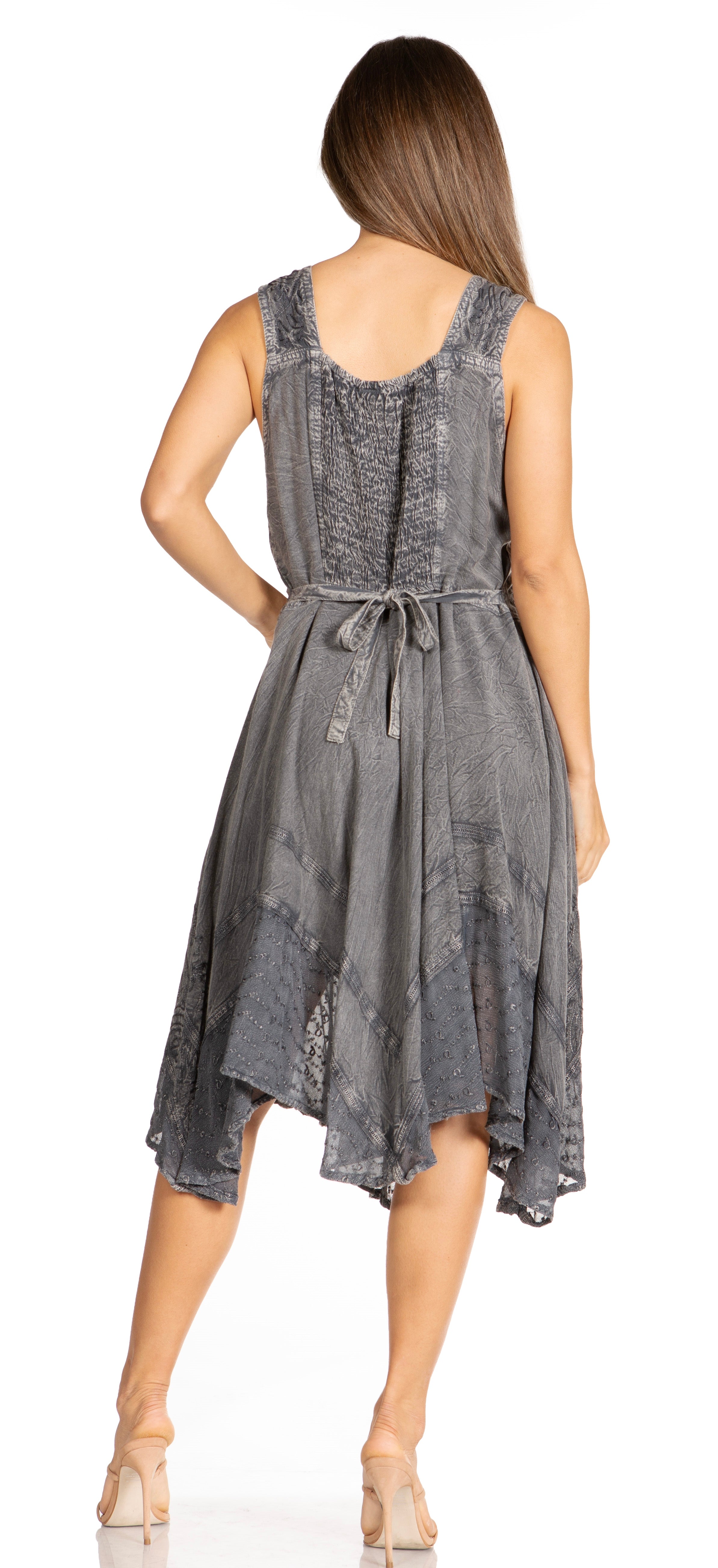 Sakkas - Magdilena Stonewashed Corset Front Embroidered Dress