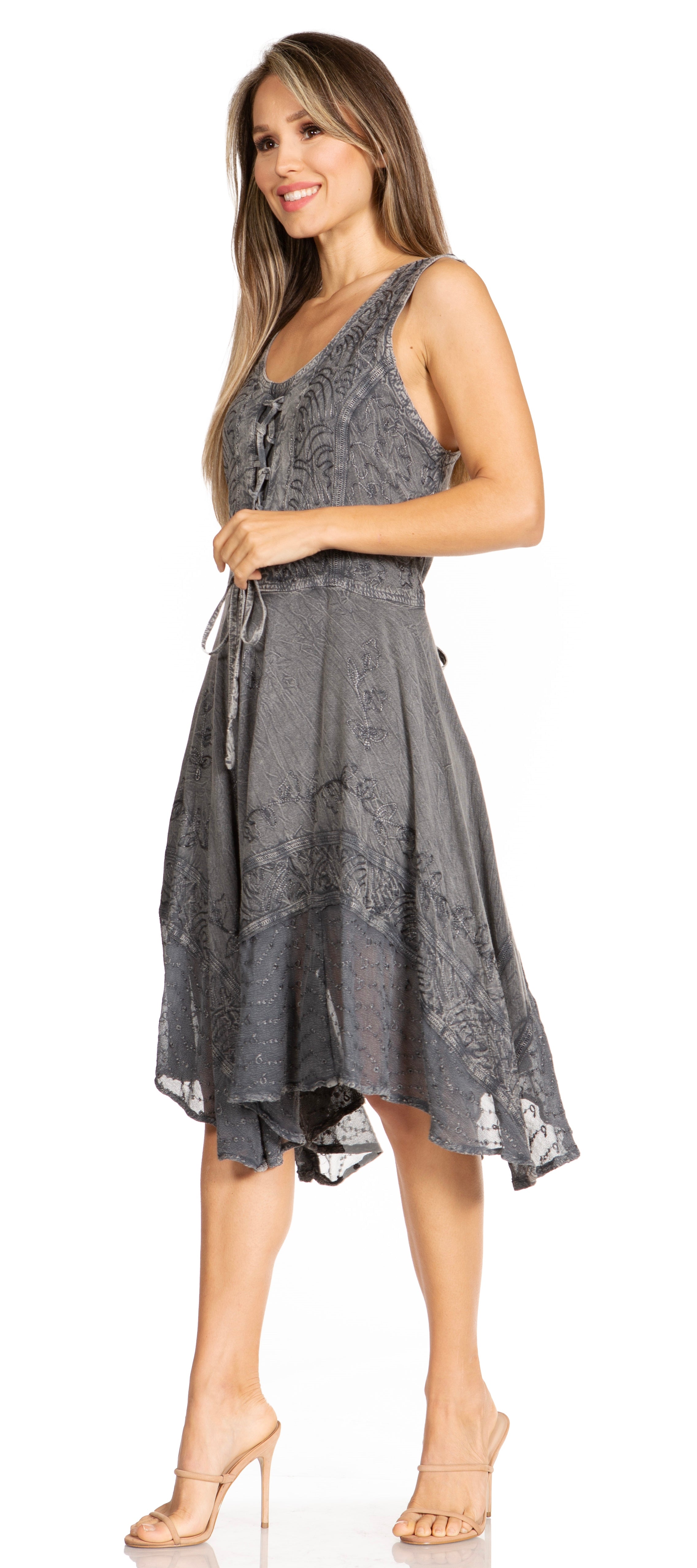 Sakkas - Magdilena Stonewashed Corset Front Embroidered Dress