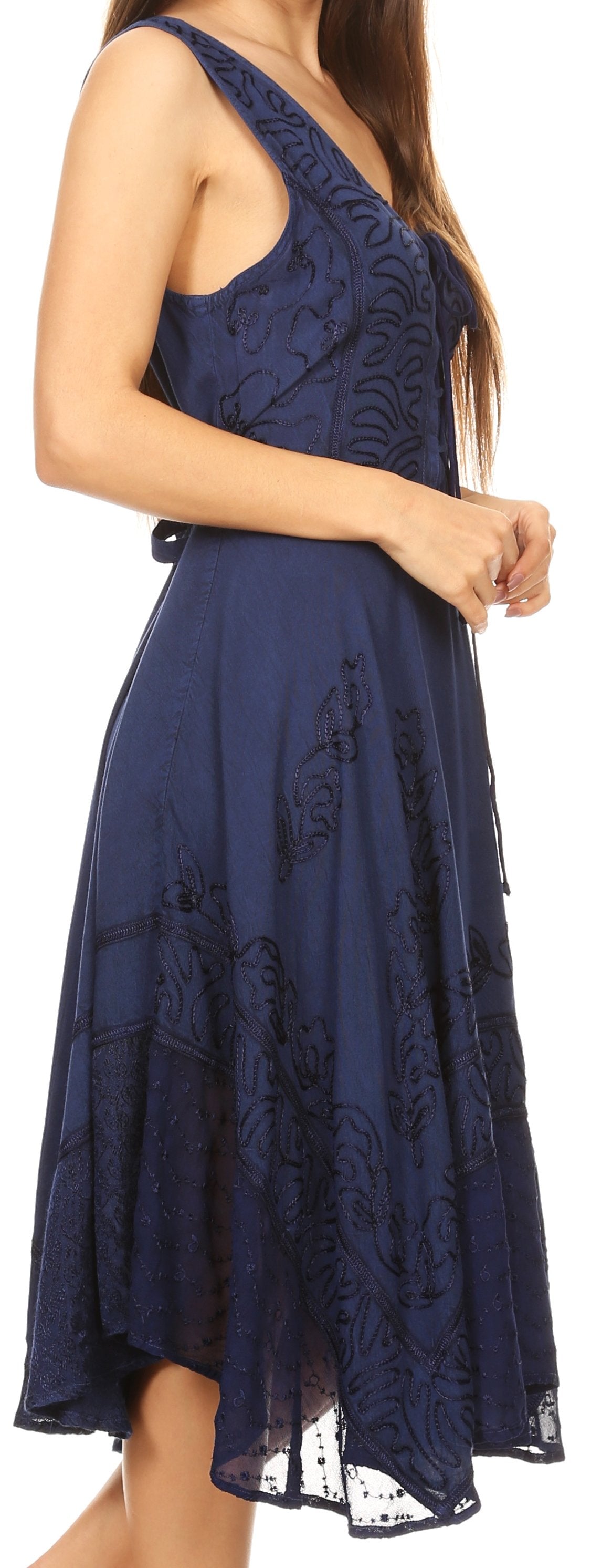 Sakkas - Magdilena Stonewashed Corset Front Embroidered Dress