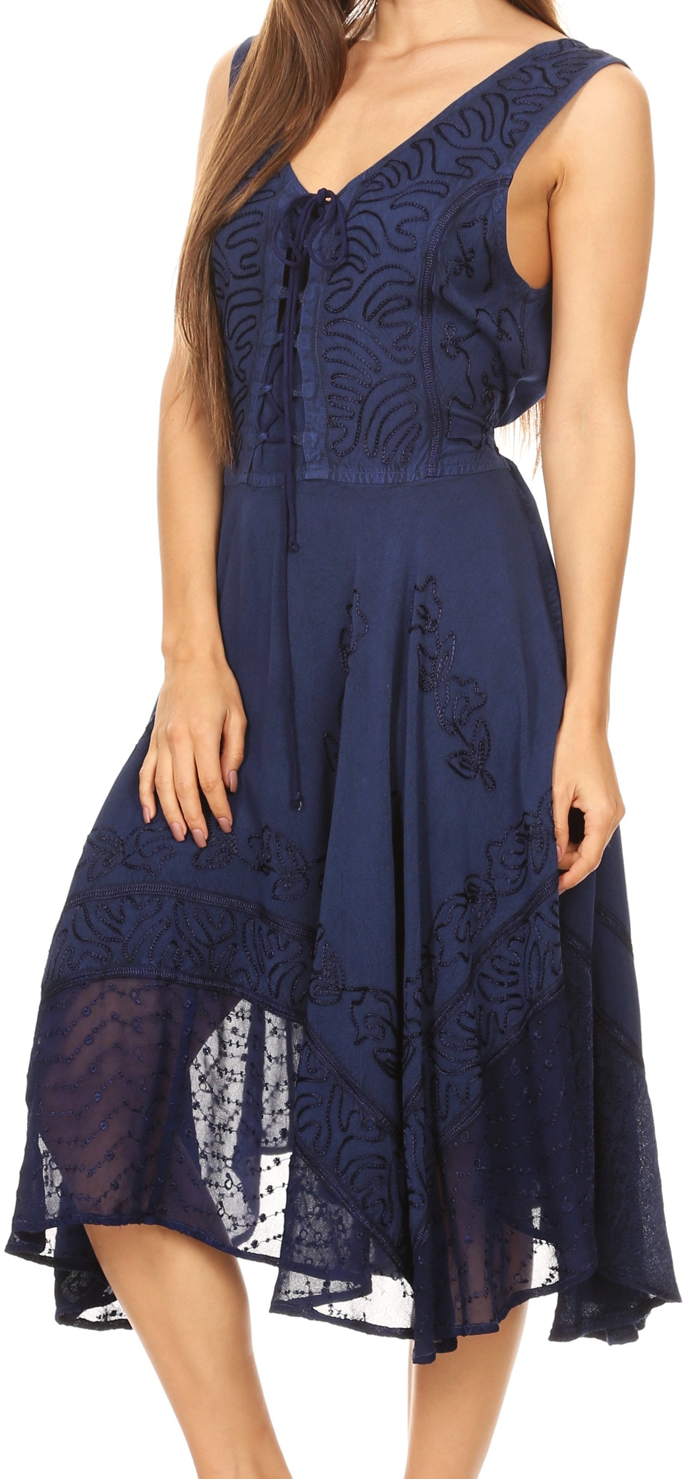 Sakkas - Magdilena Stonewashed Corset Front Embroidered Dress