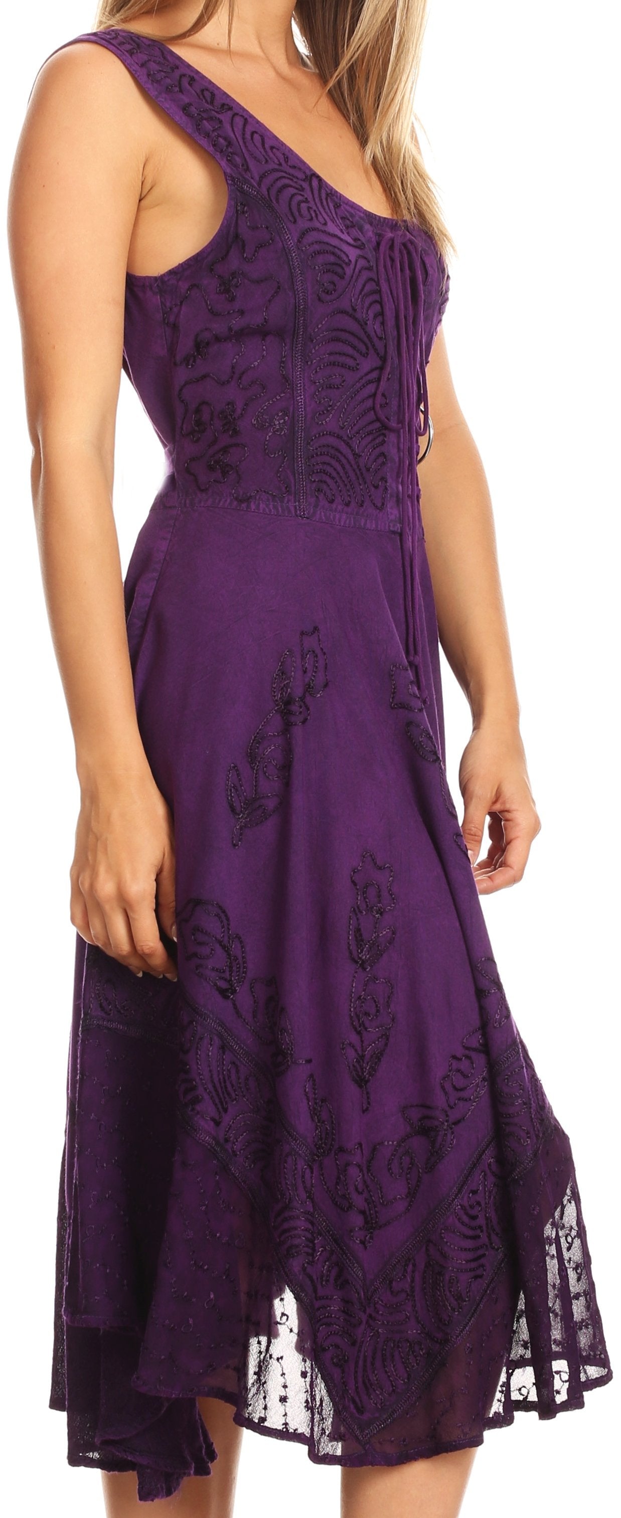 Sakkas - Magdilena Stonewashed Corset Front Embroidered Dress