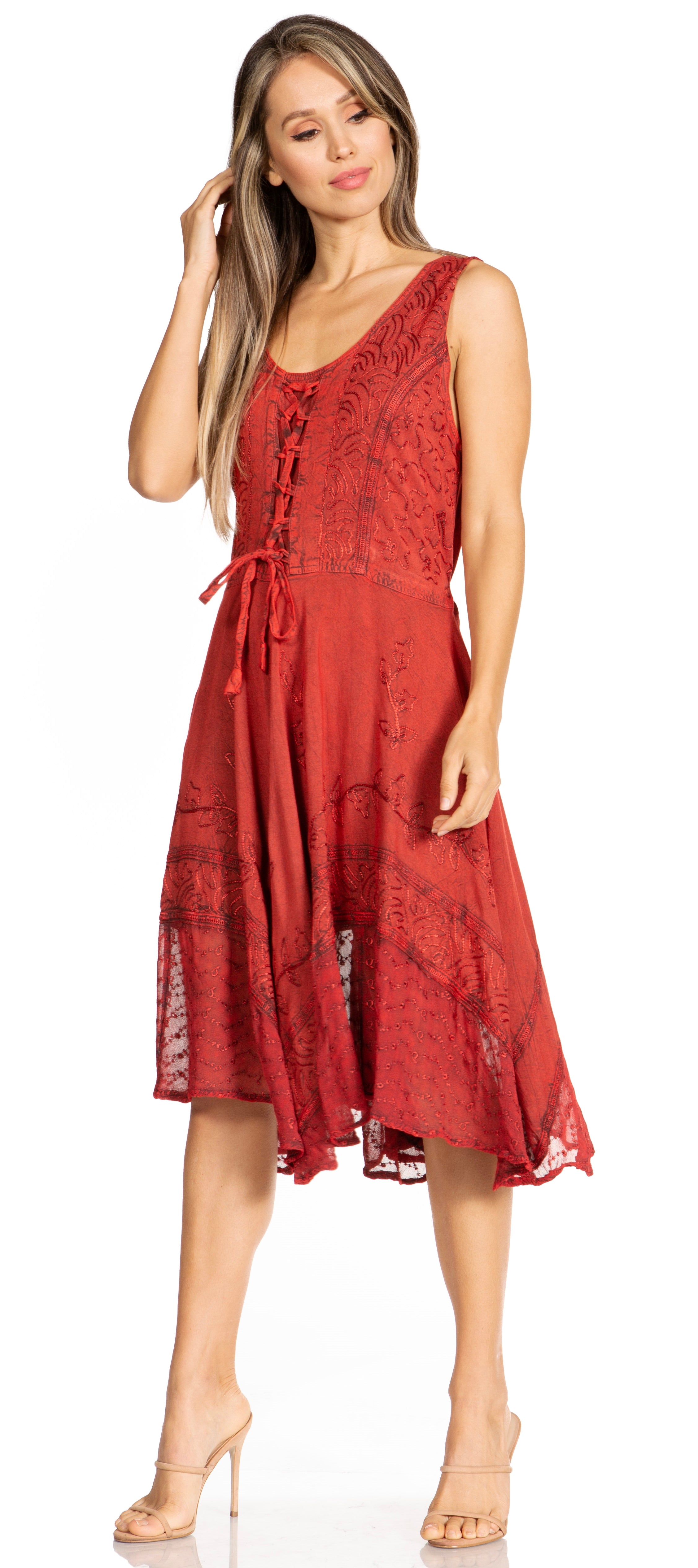 Sakkas - Magdilena Stonewashed Corset Front Embroidered Dress
