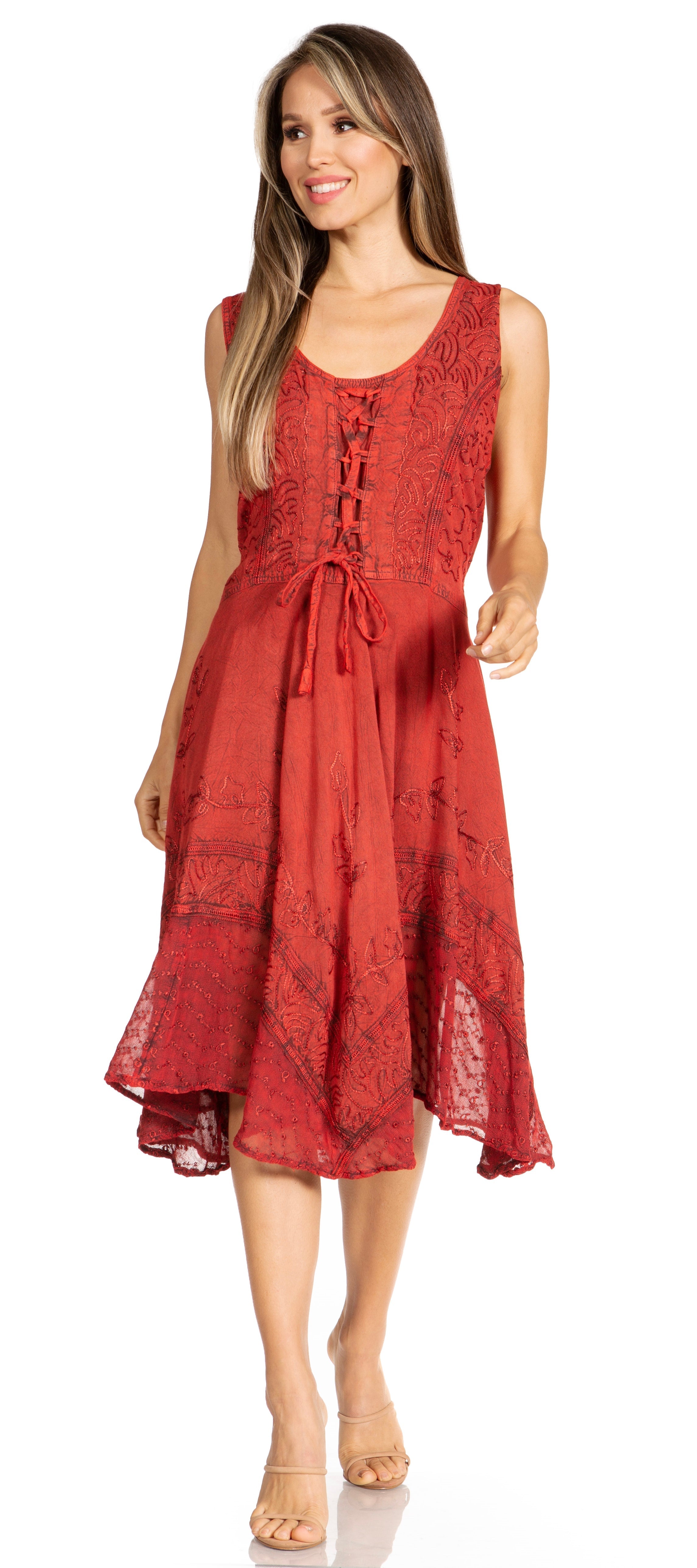 Sakkas - Magdilena Stonewashed Corset Front Embroidered Dress