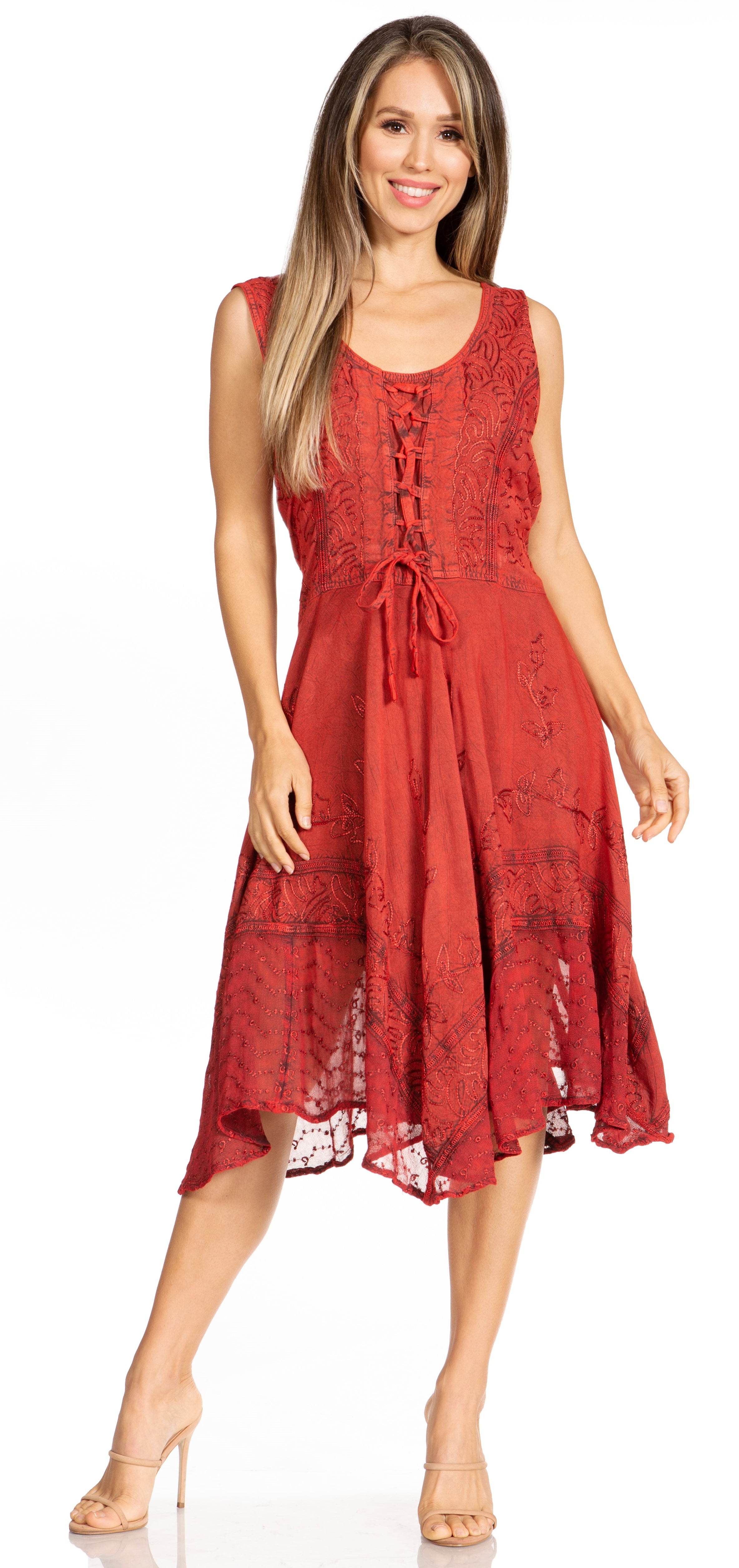 Sakkas - Magdilena Stonewashed Corset Front Embroidered Dress