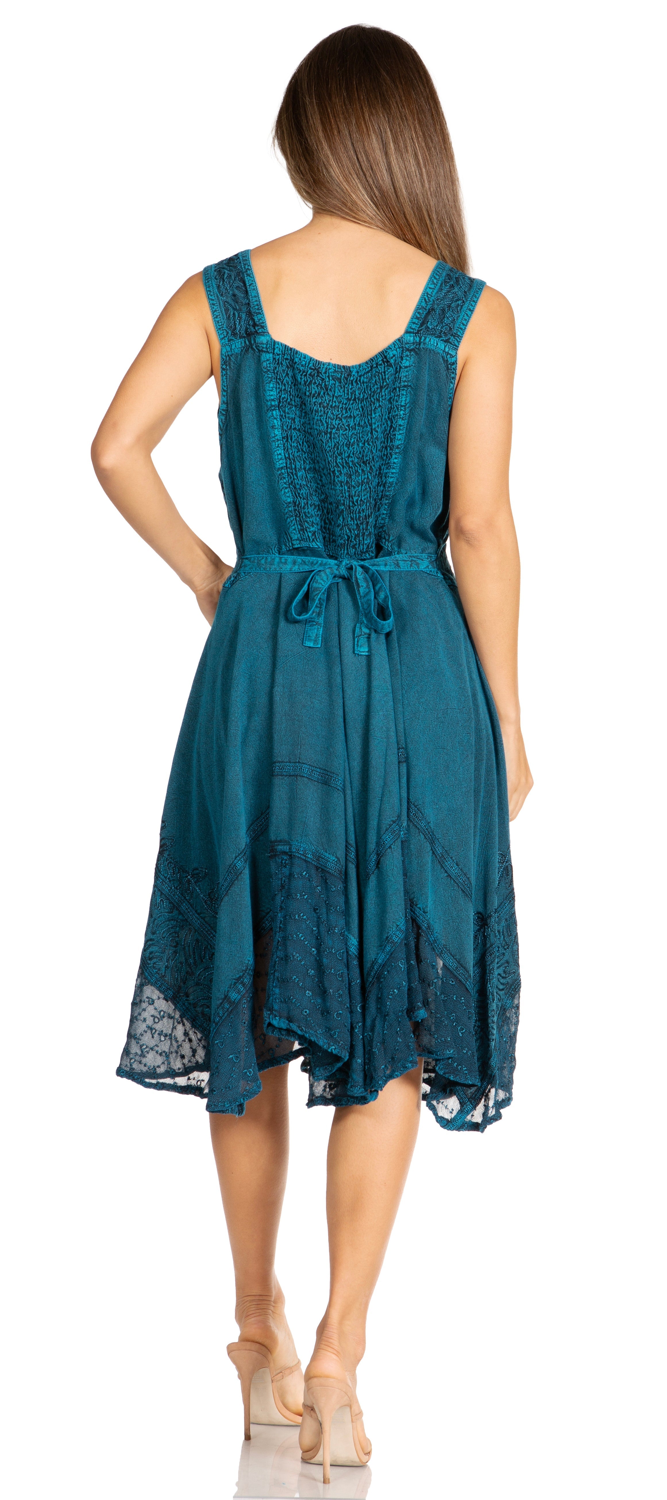 Sakkas - Magdilena Stonewashed Corset Front Embroidered Dress