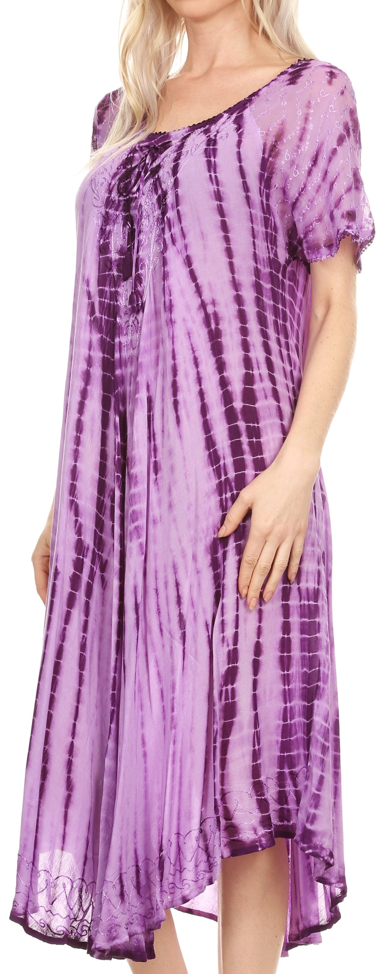 Purple tie-dye dress worn by a model