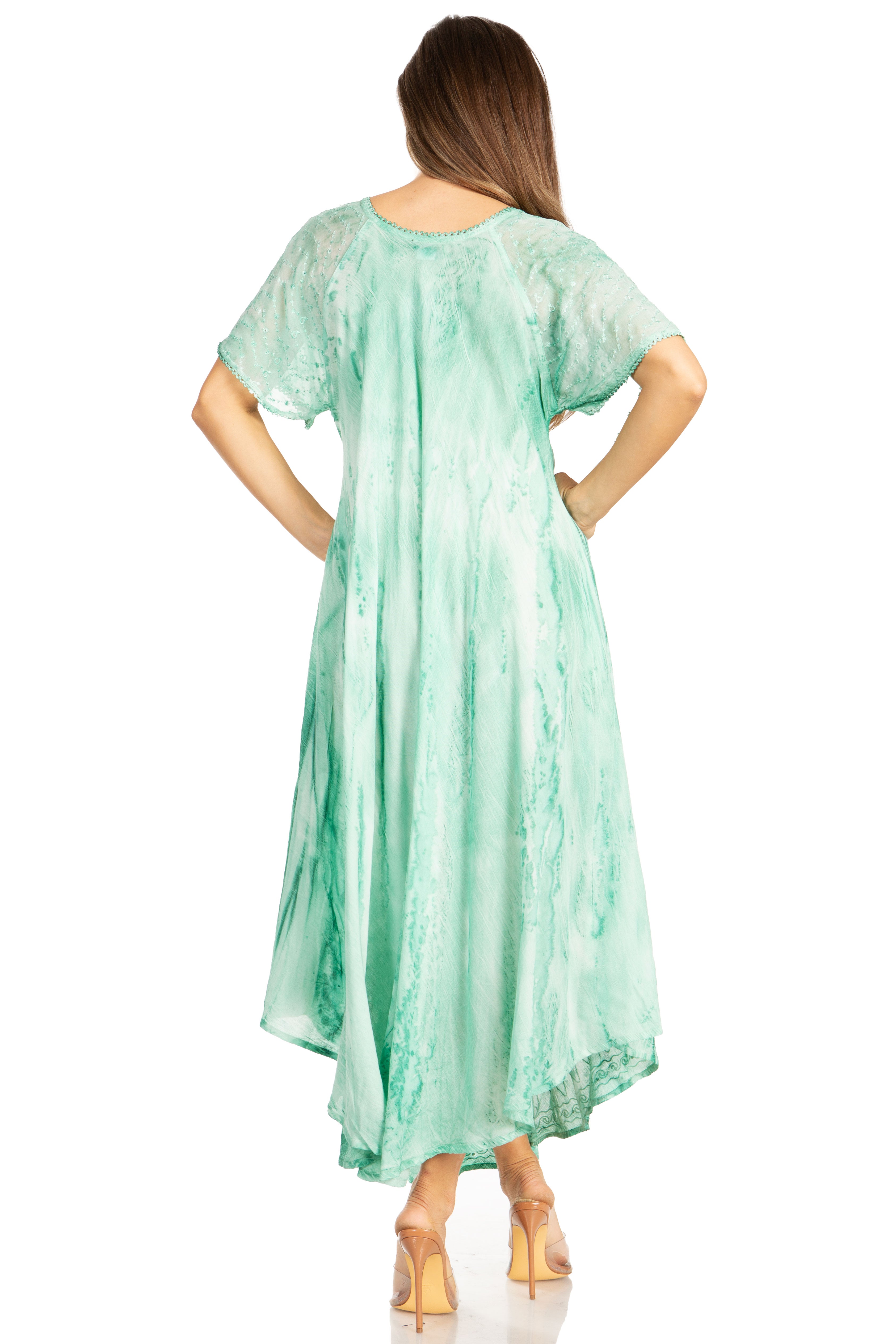 Sakkas - Myani Two Tone Embroidered Sheer Cap Sleeve Caftan Long Dress | Cover Up